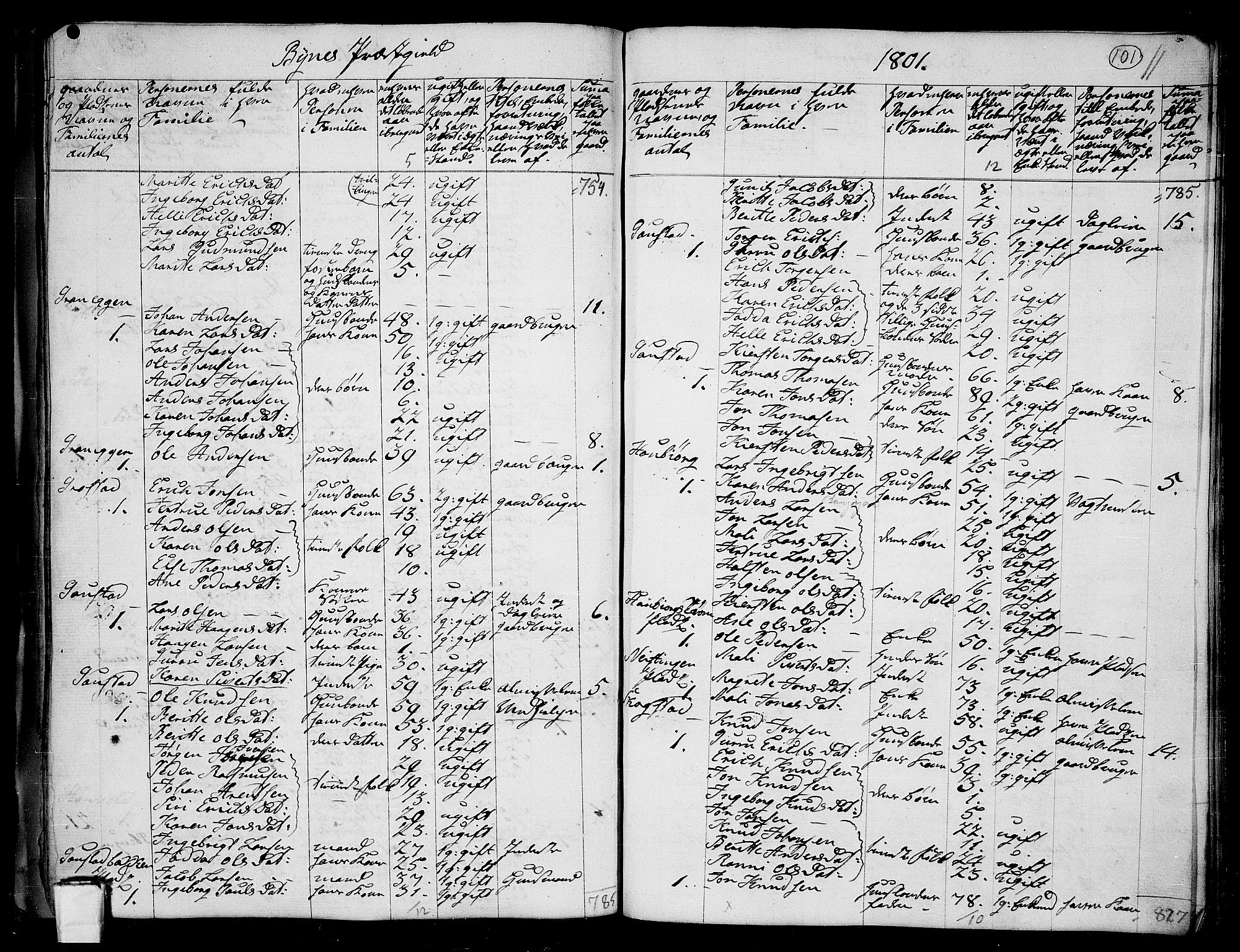 RA, 1801 census for 1655P Byneset, 1801, p. 100b-101a
