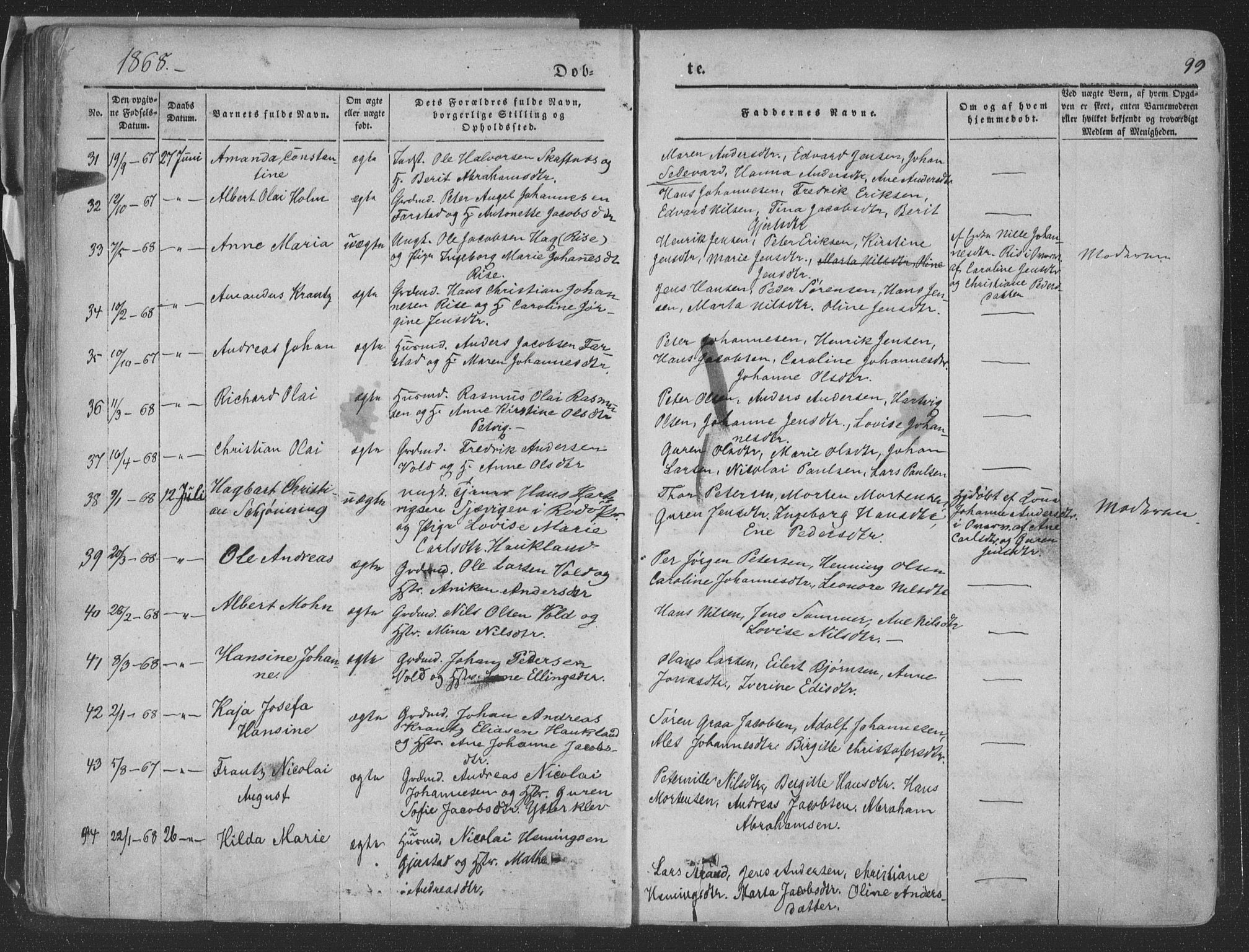Ministerialprotokoller, klokkerbøker og fødselsregistre - Nordland, AV/SAT-A-1459/881/L1165: Parish register (copy) no. 881C02, 1854-1876, p. 99