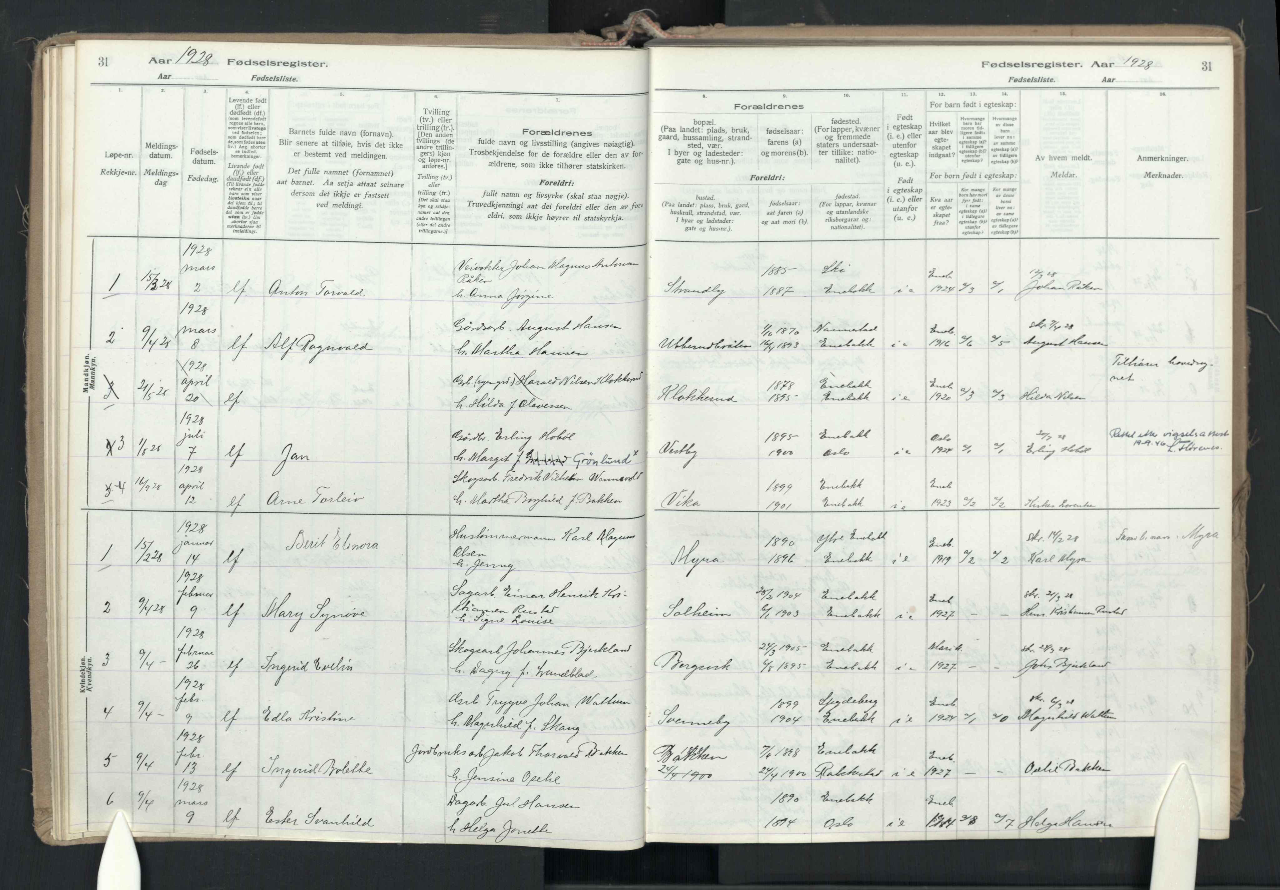 Enebakk prestekontor Kirkebøker, SAO/A-10171c/J/Jb/L0001: Birth register no. II 1, 1916-1980, p. 31