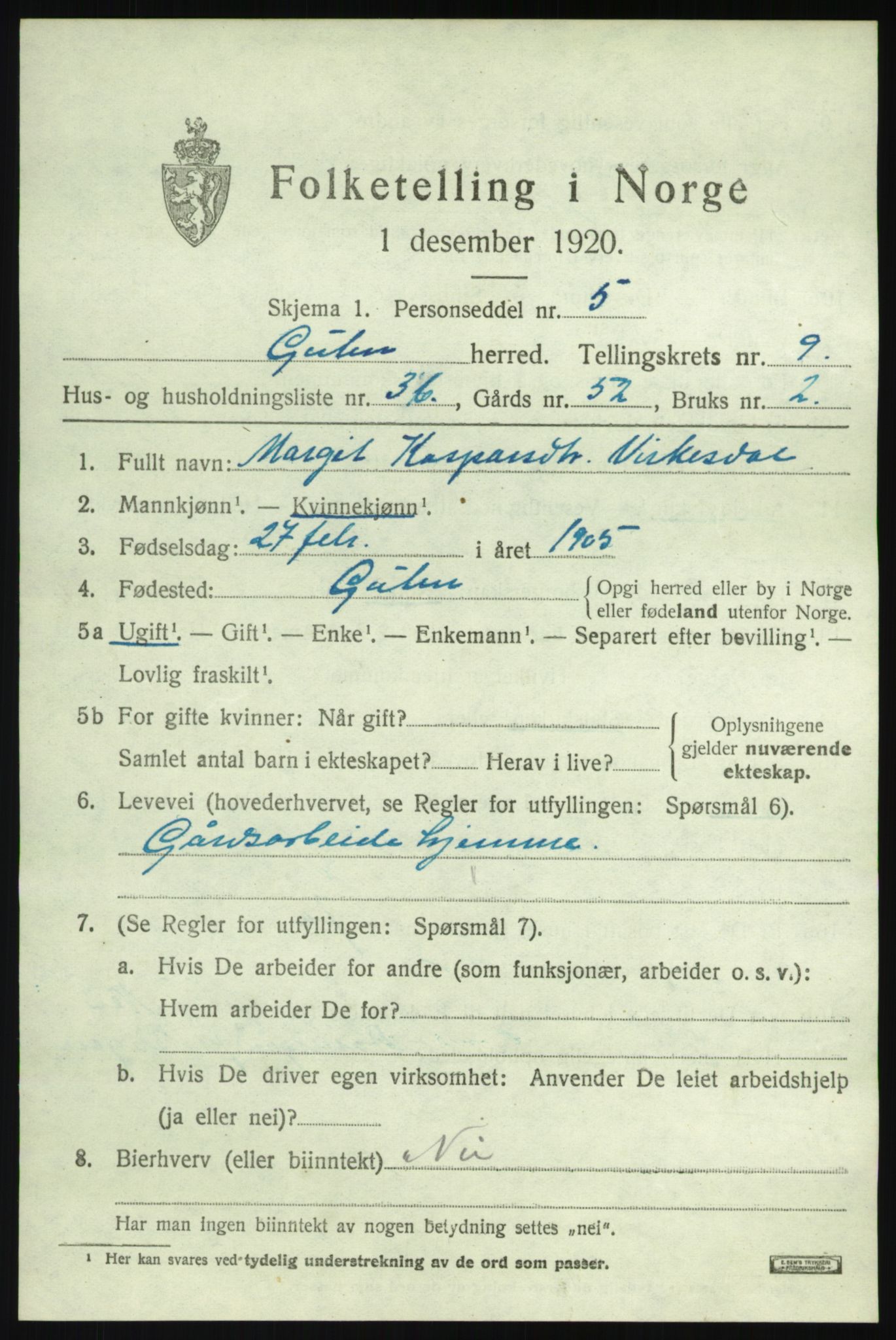 SAB, 1920 census for Gulen, 1920, p. 4403