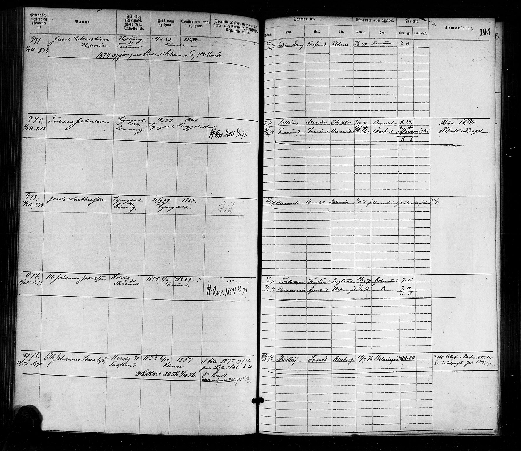 Farsund mønstringskrets, AV/SAK-2031-0017/F/Fa/L0001: Annotasjonsrulle nr 1-1920 med register, M-1, 1869-1877, p. 224