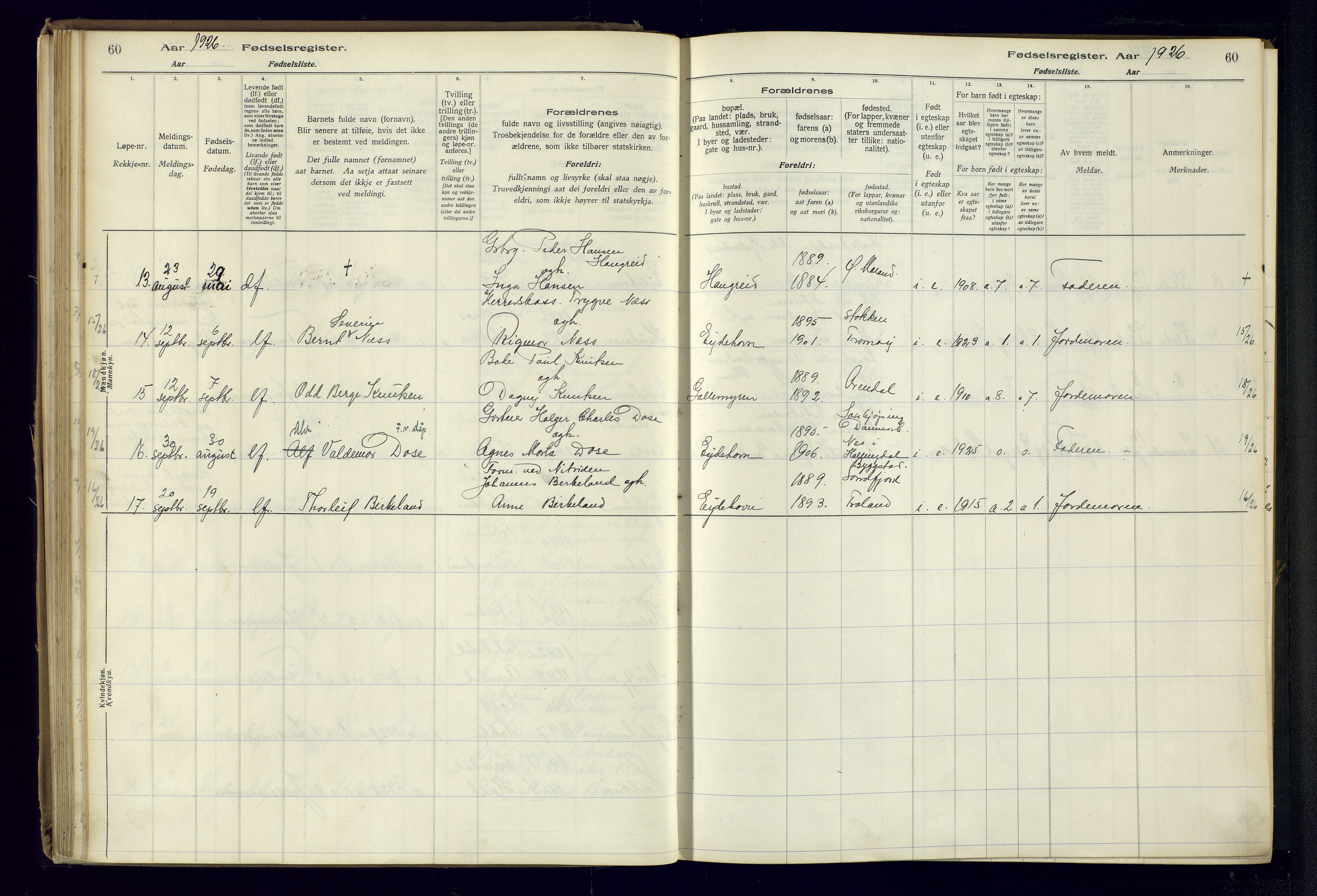 Austre Moland sokneprestkontor, AV/SAK-1111-0001/J/Ja/L0003: Birth register no. A-VI-27, 1916-1950, p. 60