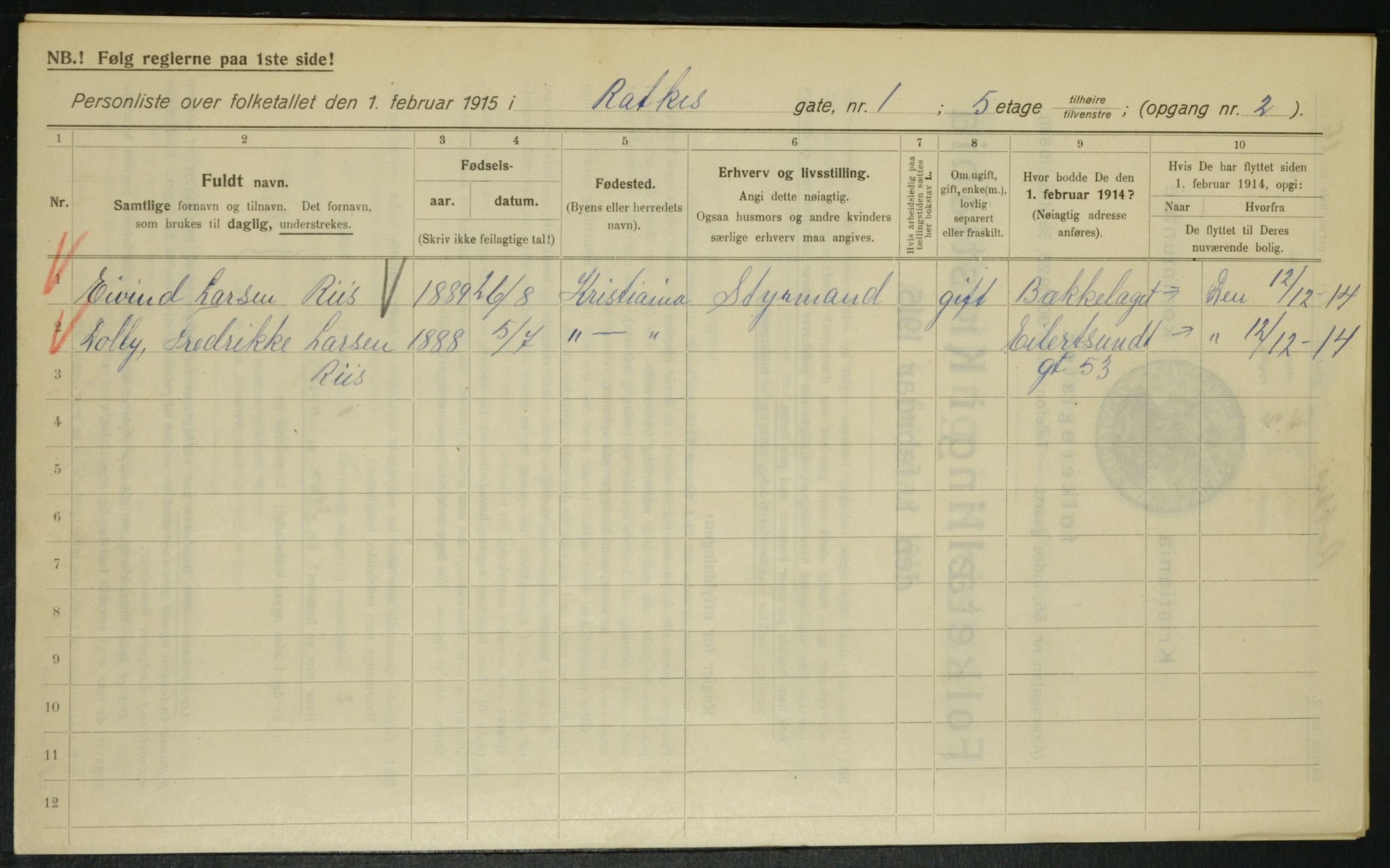 OBA, Municipal Census 1915 for Kristiania, 1915, p. 81653