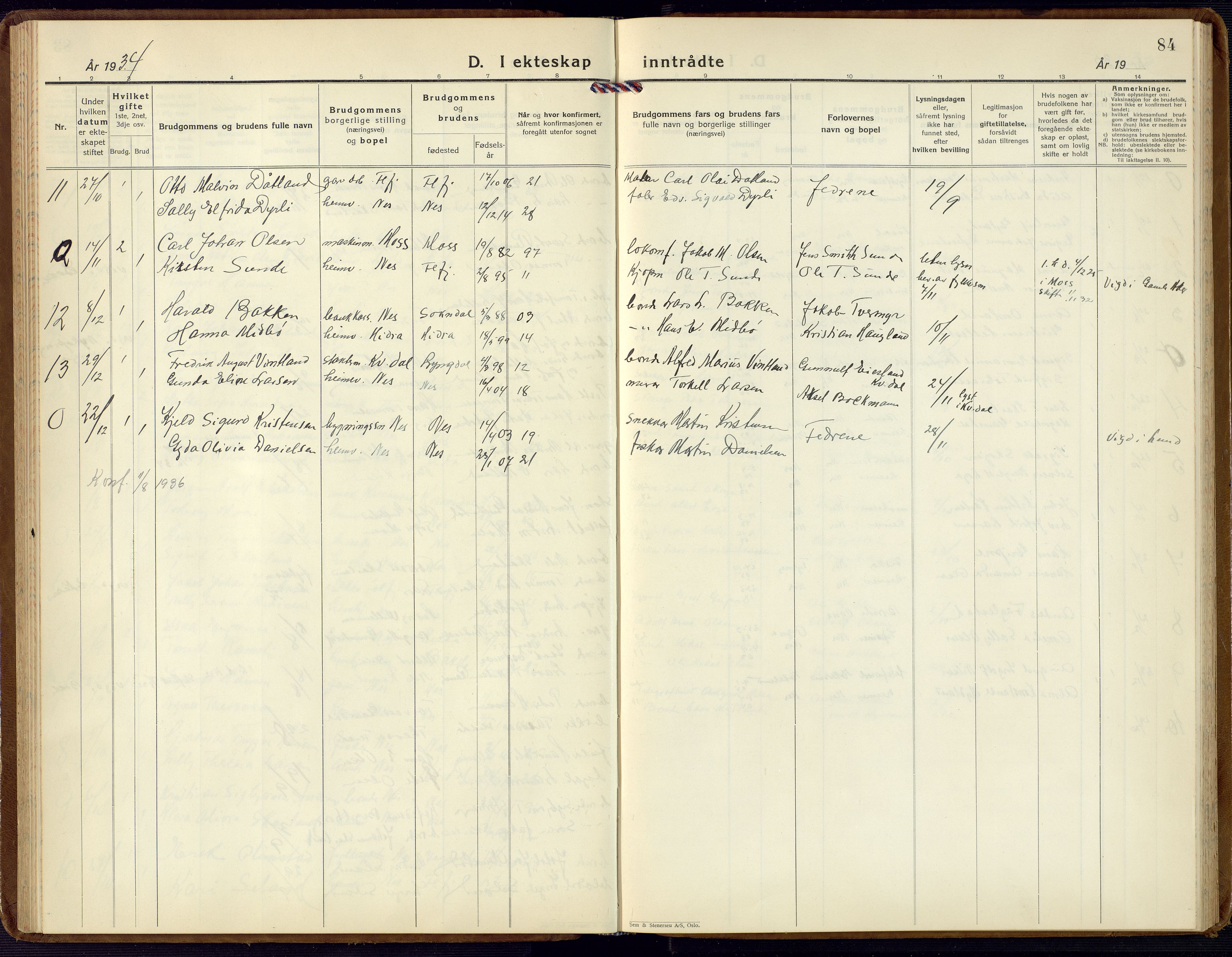 Flekkefjord sokneprestkontor, AV/SAK-1111-0012/F/Fb/Fbc/L0009: Parish register (copy) no. B 9, 1932-1965, p. 84