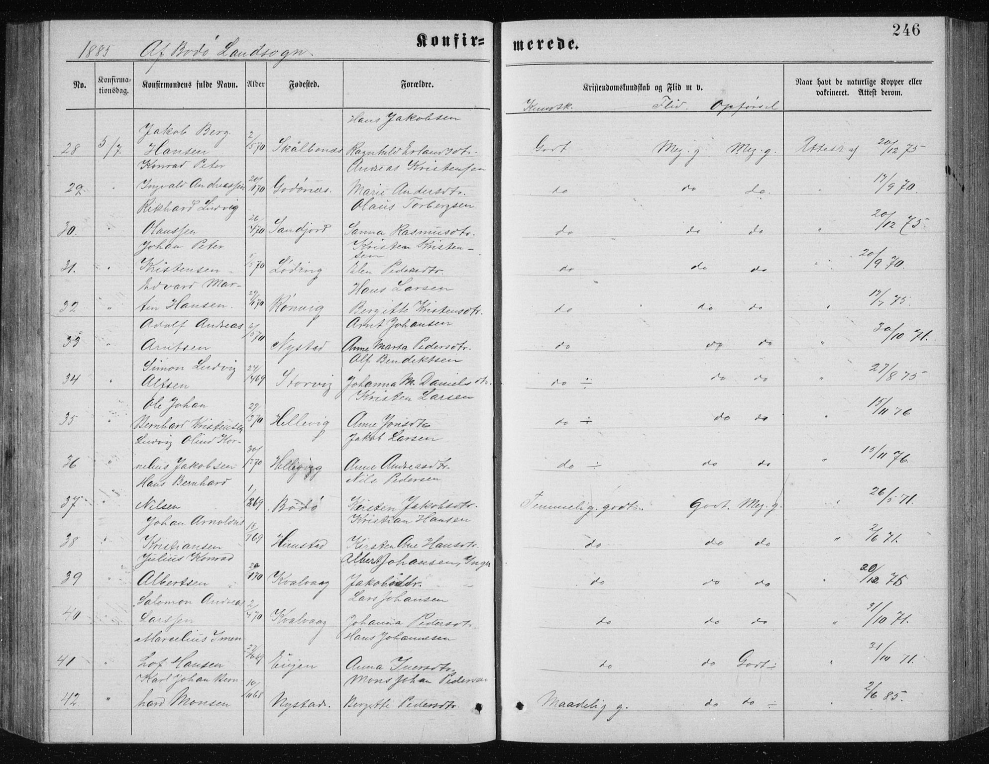 Ministerialprotokoller, klokkerbøker og fødselsregistre - Nordland, AV/SAT-A-1459/801/L0031: Parish register (copy) no. 801C06, 1883-1887, p. 246