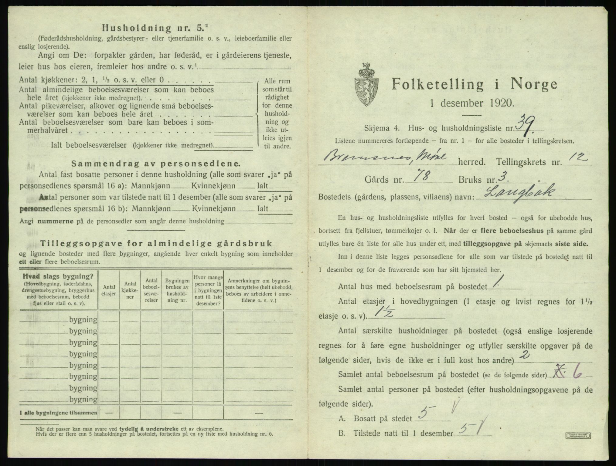 SAT, 1920 census for Bremsnes, 1920, p. 1411