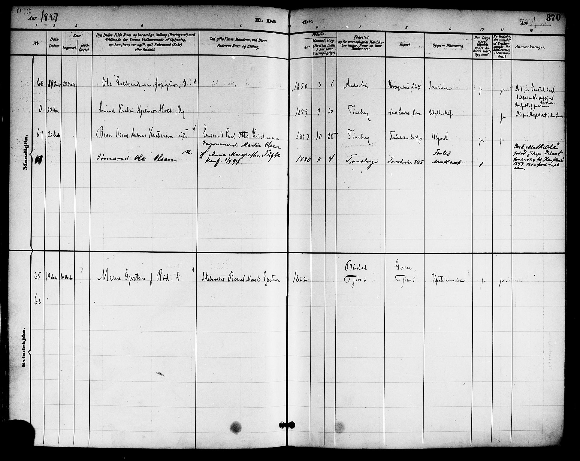 Tønsberg kirkebøker, SAKO/A-330/F/Fa/L0012: Parish register (official) no. I 12, 1891-1899, p. 370