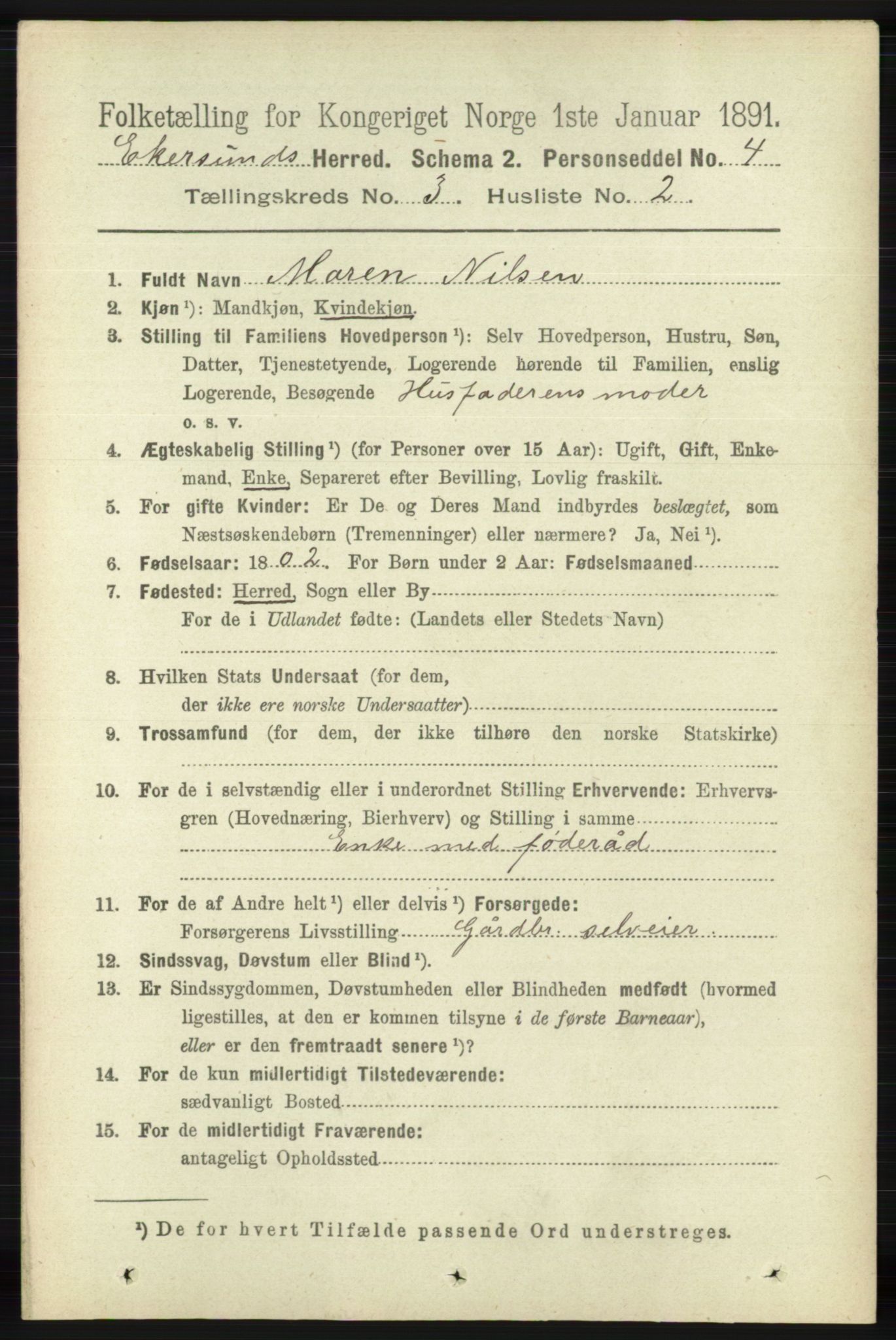 RA, 1891 census for 1116 Eigersund herred, 1891, p. 1060