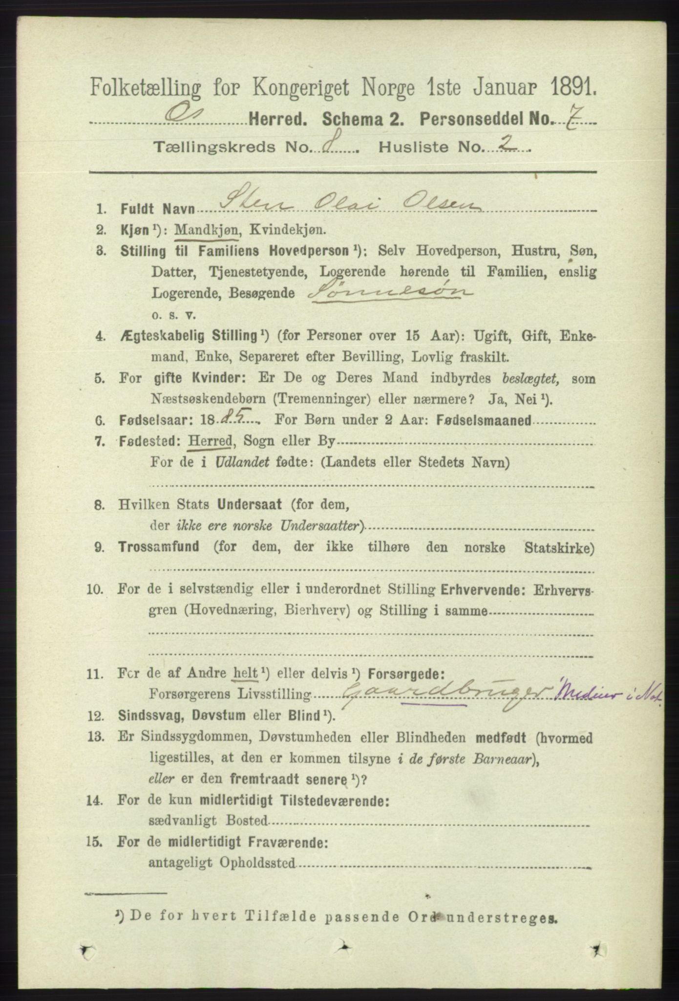 RA, 1891 census for 1243 Os, 1891, p. 1847