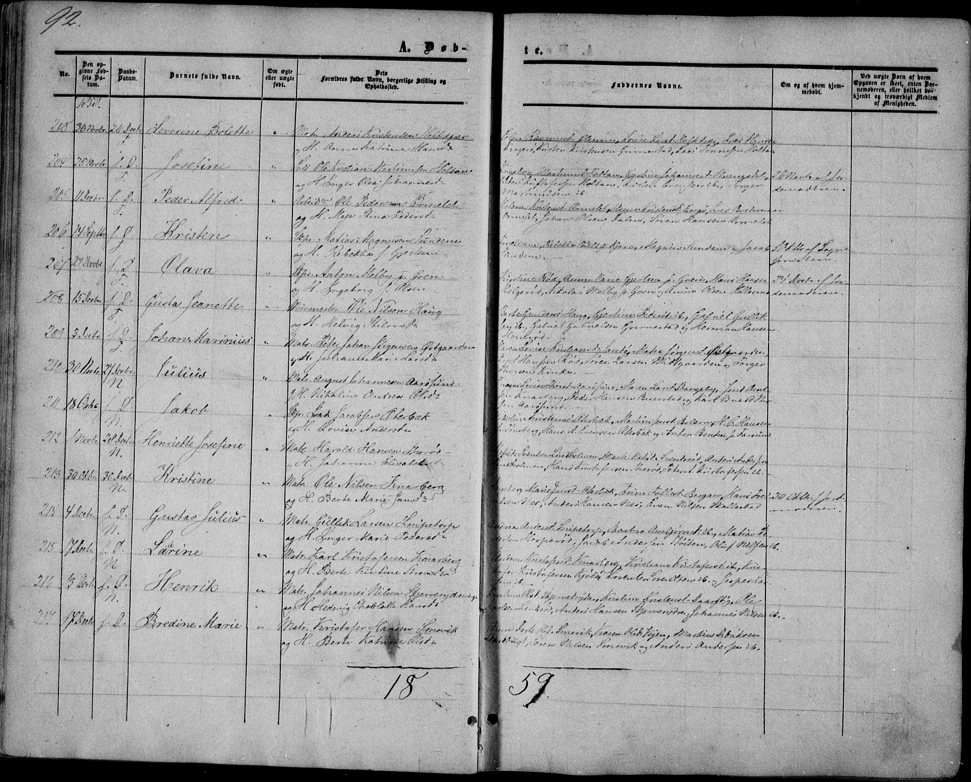 Nøtterøy kirkebøker, AV/SAKO-A-354/F/Fa/L0006: Parish register (official) no. I 6, 1852-1864, p. 92