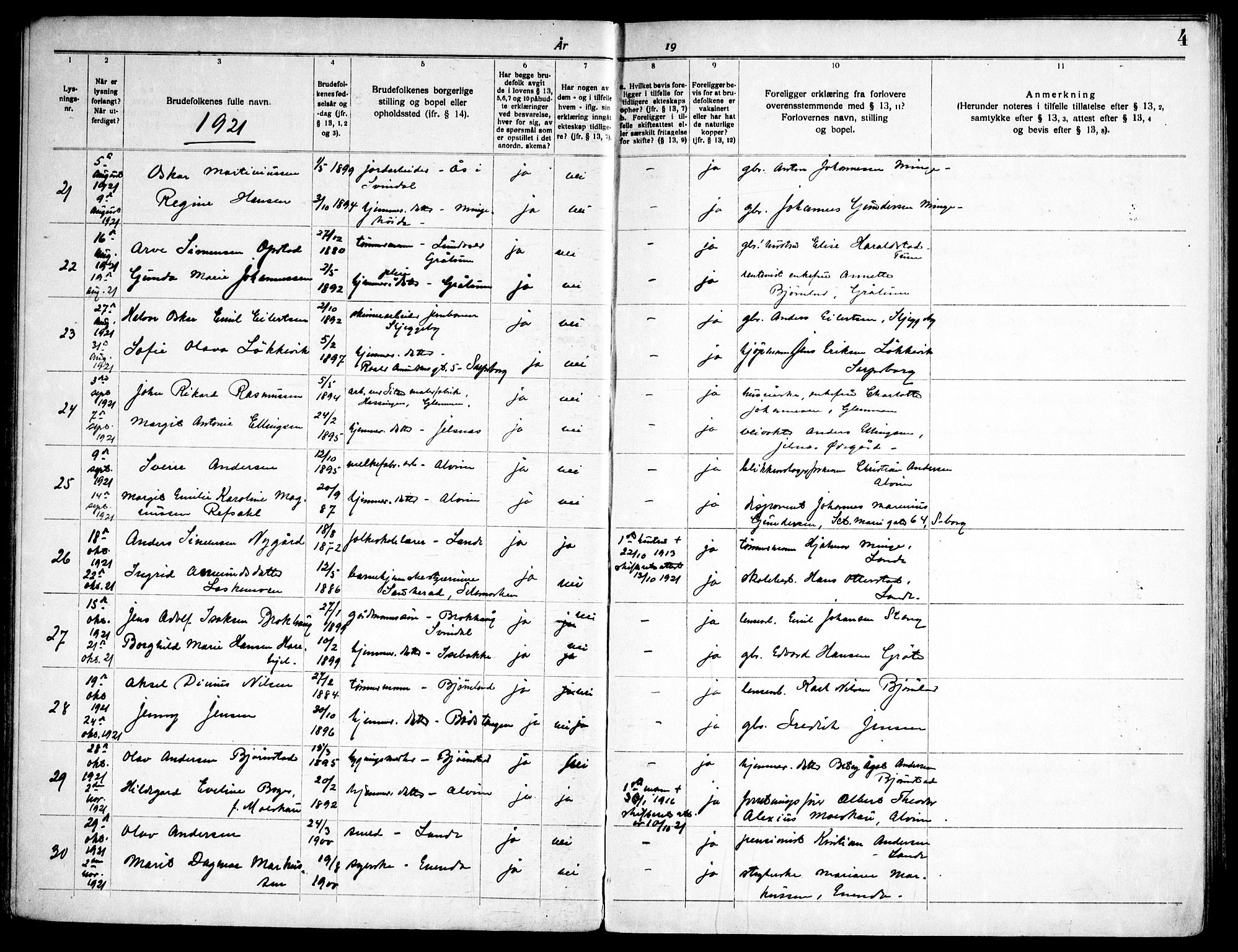Tune prestekontor Kirkebøker, AV/SAO-A-2007/H/Ha/L0001: Banns register no. I 1, 1919-1946, p. 4