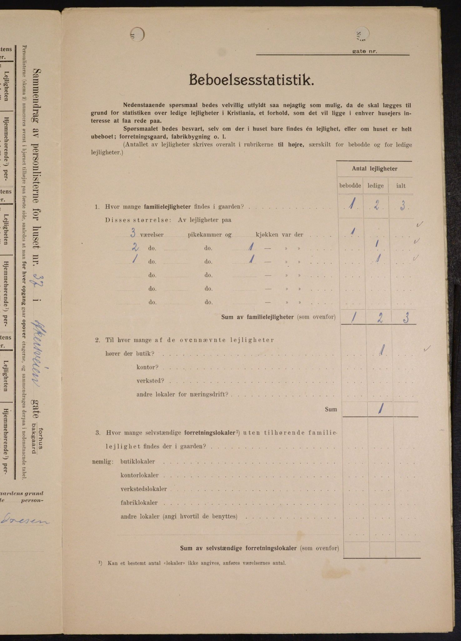 OBA, Municipal Census 1909 for Kristiania, 1909, p. 1012