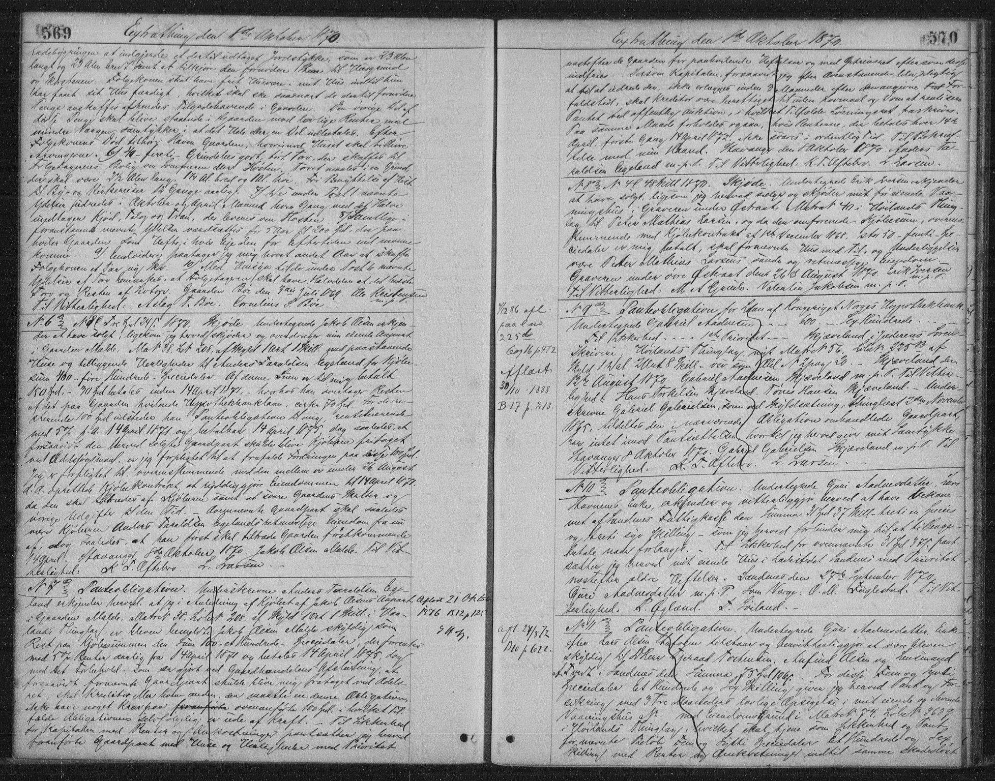 Jæren sorenskriveri, SAST/A-100310/01/4/41/41BF/L0001: Mortgage book no. 9, 1869-1871, p. 569-570