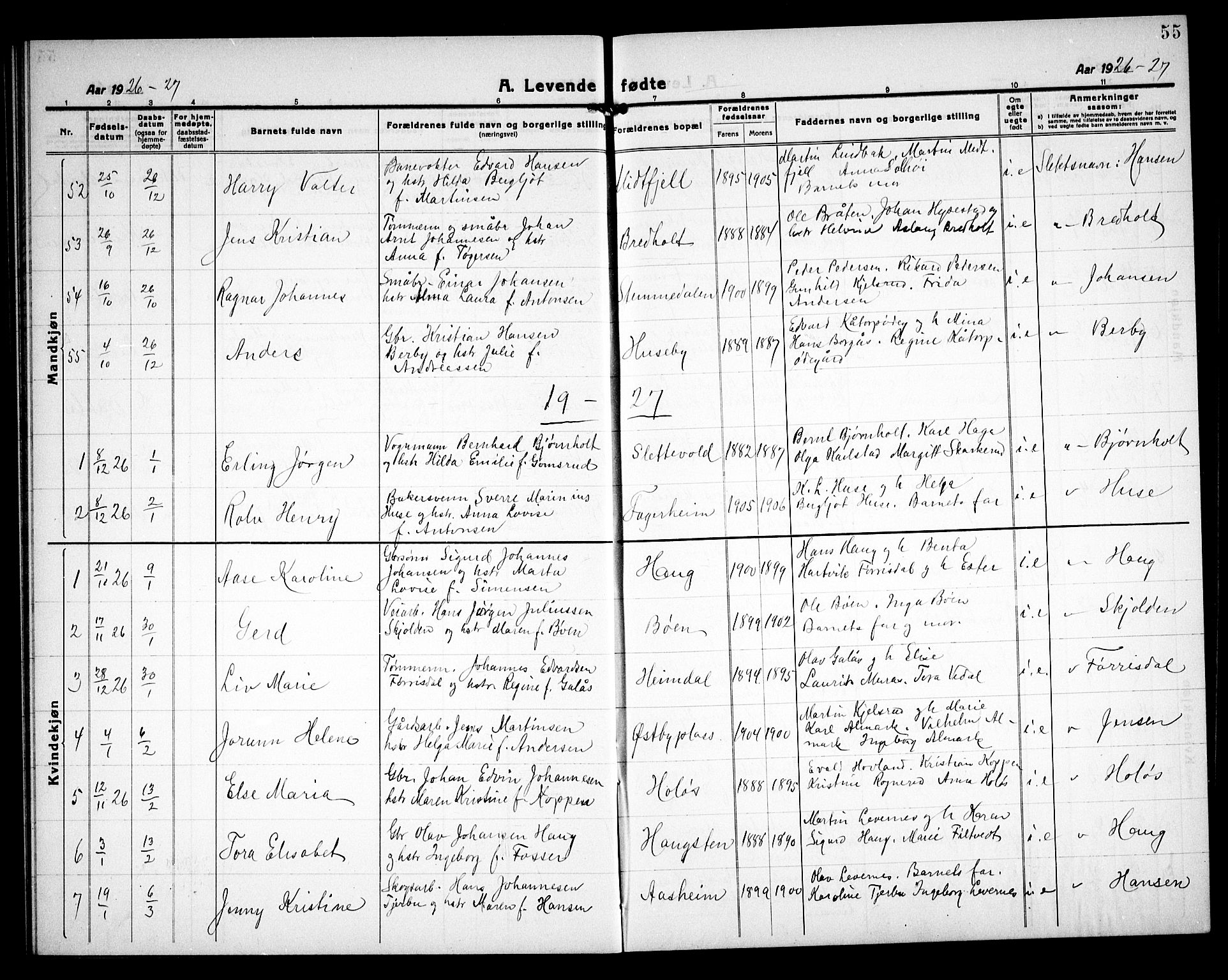 Rakkestad prestekontor Kirkebøker, AV/SAO-A-2008/G/Ga/L0002: Parish register (copy) no. I 2, 1918-1931, p. 55