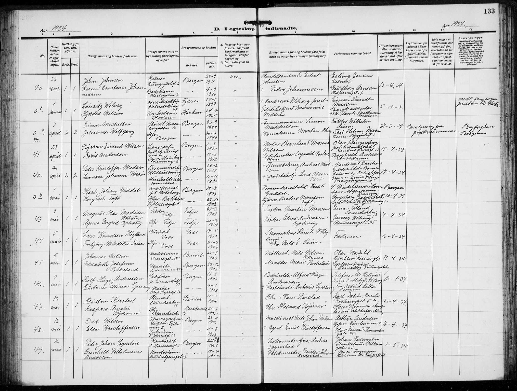 Domkirken sokneprestembete, AV/SAB-A-74801/H/Hab/L0034: Parish register (copy) no. D 6, 1924-1941, p. 133