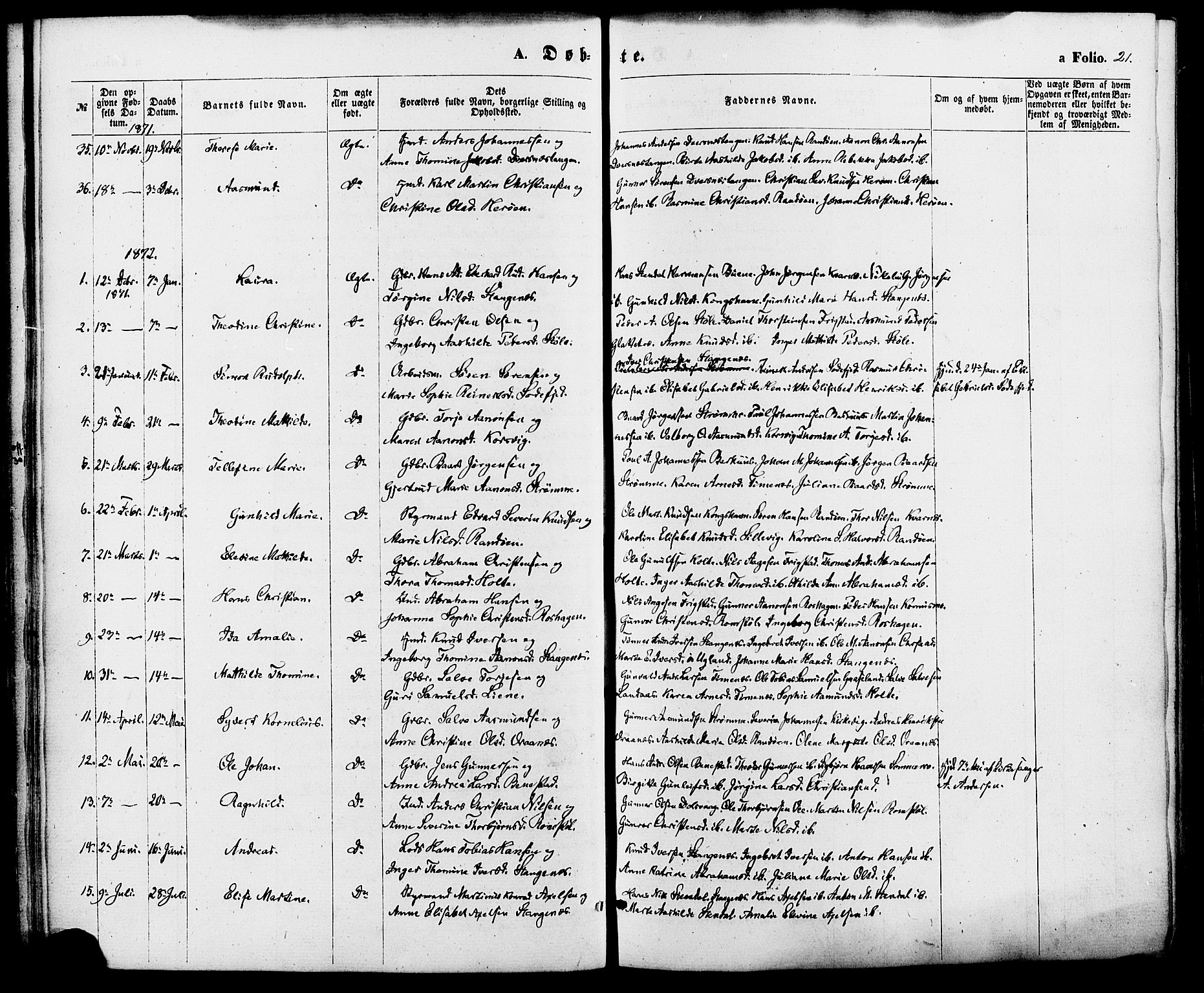 Oddernes sokneprestkontor, SAK/1111-0033/F/Fa/Fab/L0001: Parish register (official) no. A 1, 1865-1884, p. 21