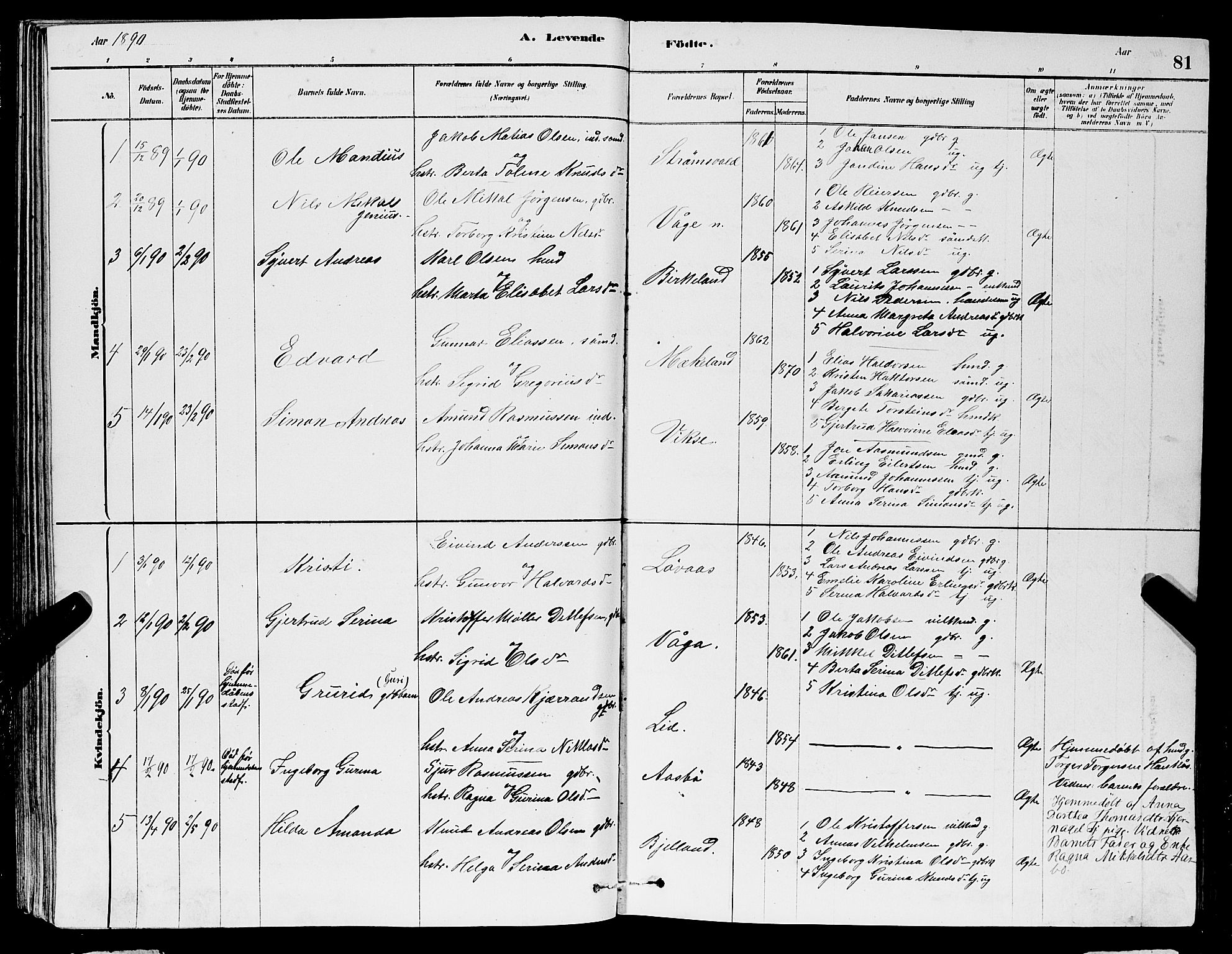 Sveio Sokneprestembete, AV/SAB-A-78501/H/Hab: Parish register (copy) no. A 3, 1878-1896, p. 81