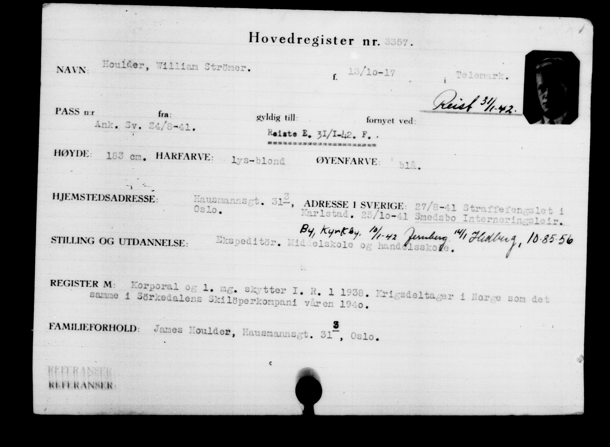 Utenriksstasjonene, Legasjonen i Stockholm, Flyktningkontoret, AV/RA-S-6753/V/Va/L0003: Kjesäterkartoteket, flyktninger med registreringsnr. 2001-3495, 1940-1945, p. 1847