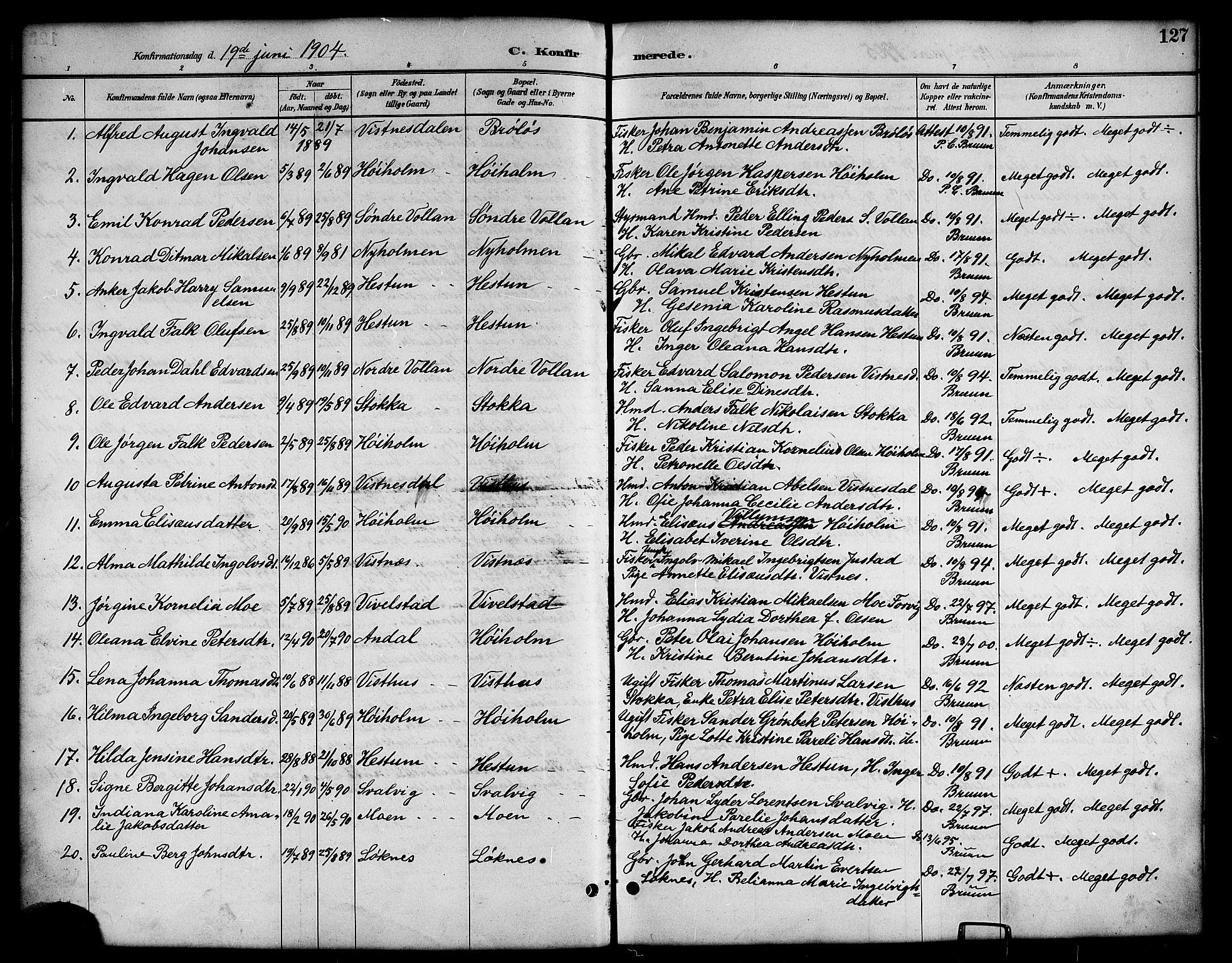 Ministerialprotokoller, klokkerbøker og fødselsregistre - Nordland, SAT/A-1459/819/L0277: Parish register (copy) no. 819C03, 1888-1917, p. 127