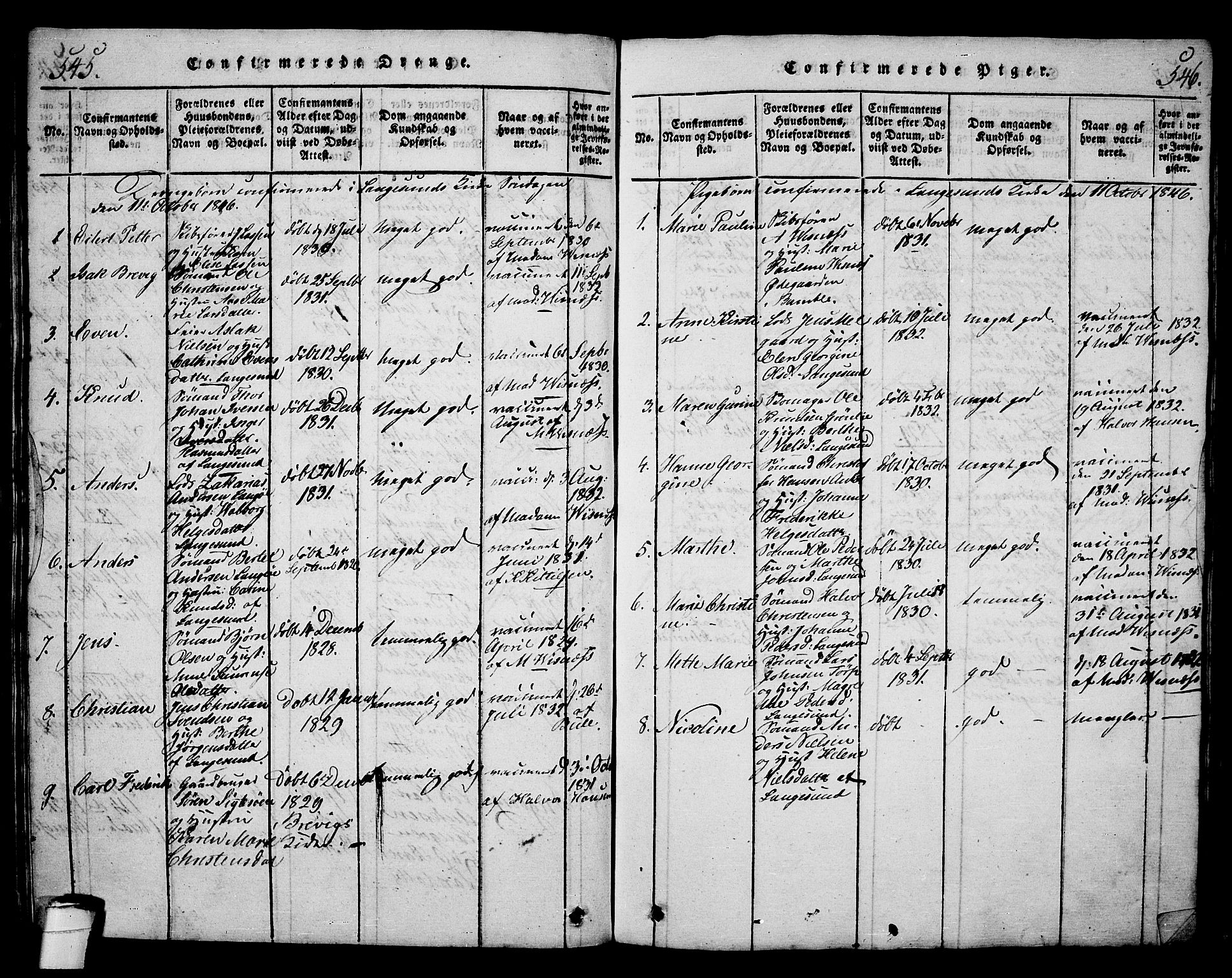 Langesund kirkebøker, SAKO/A-280/G/Ga/L0003: Parish register (copy) no. 3, 1815-1858, p. 545-546