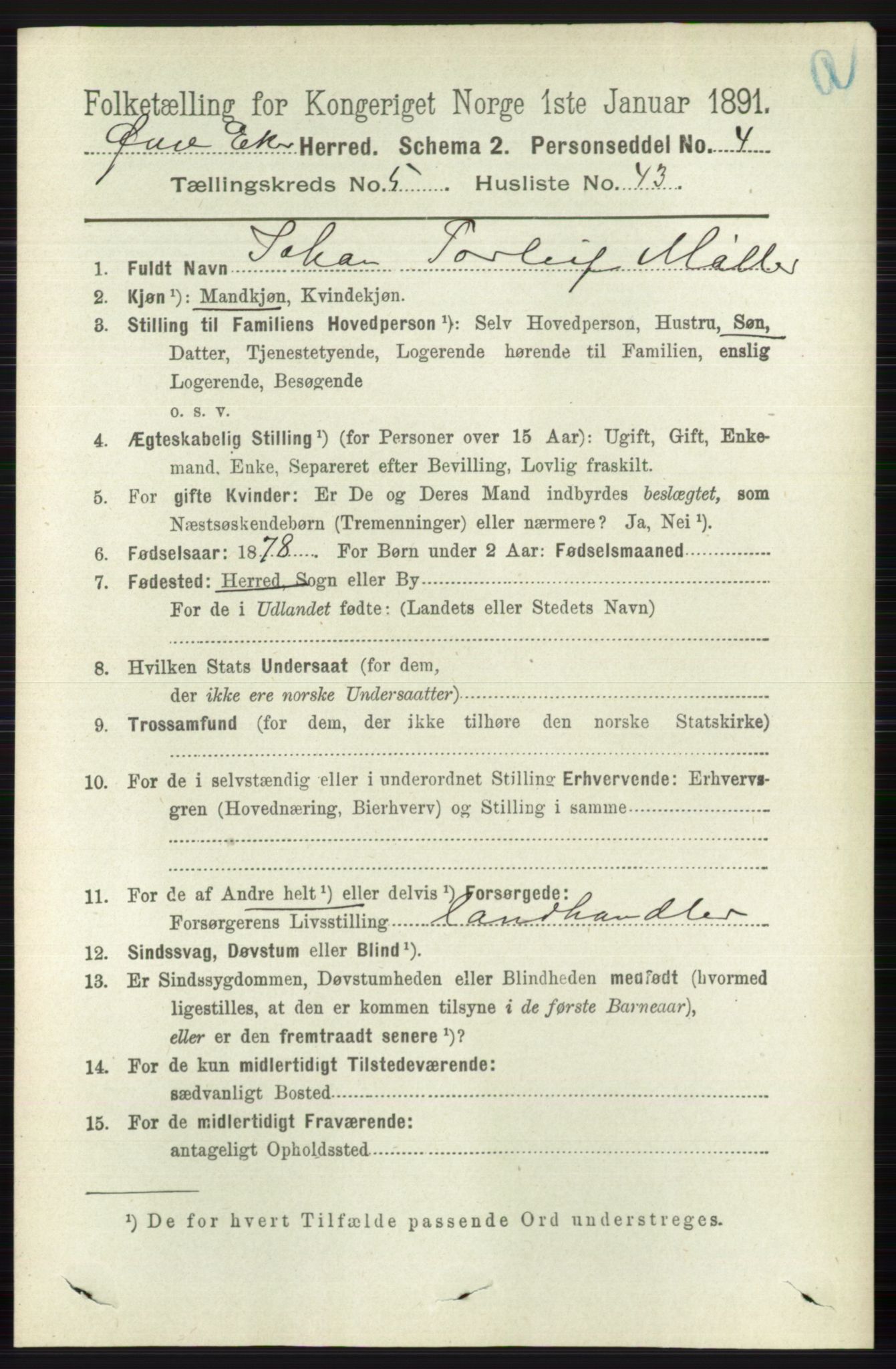 RA, 1891 census for 0624 Øvre Eiker, 1891, p. 2107