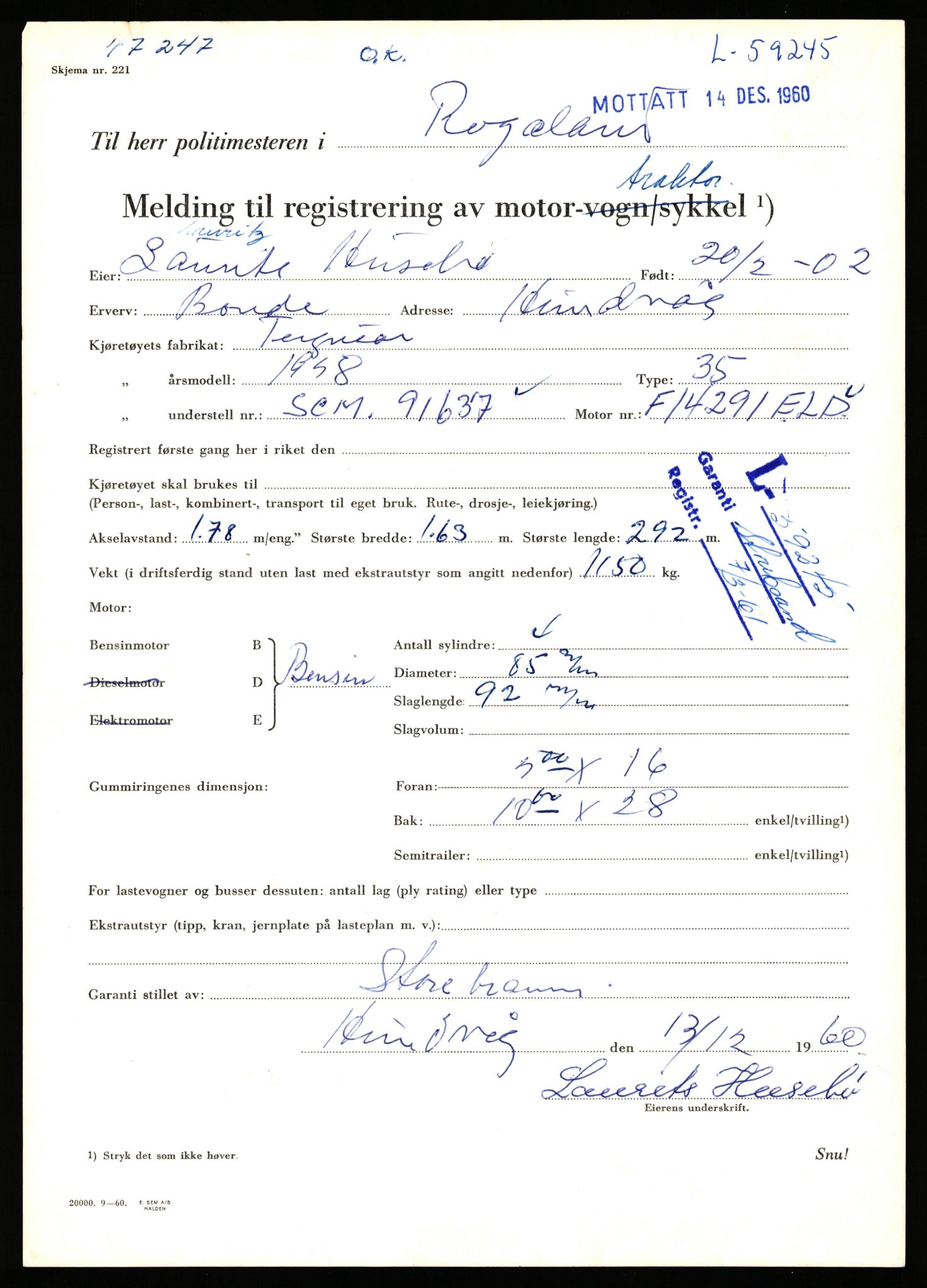 Stavanger trafikkstasjon, AV/SAST-A-101942/0/F/L0058: L-58000 - L-59999, 1930-1971, p. 1461