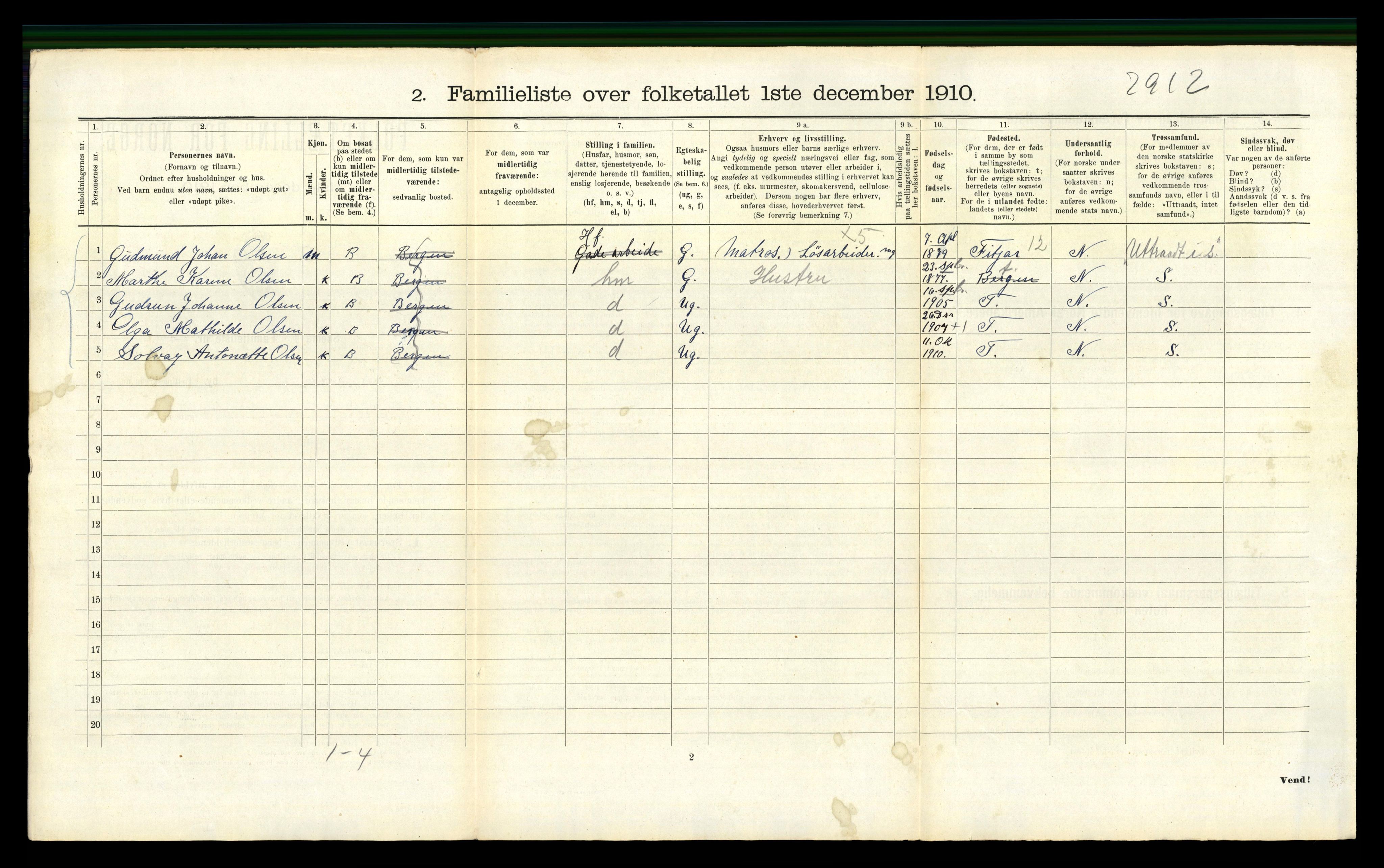 RA, 1910 census for Bergen, 1910, p. 43138