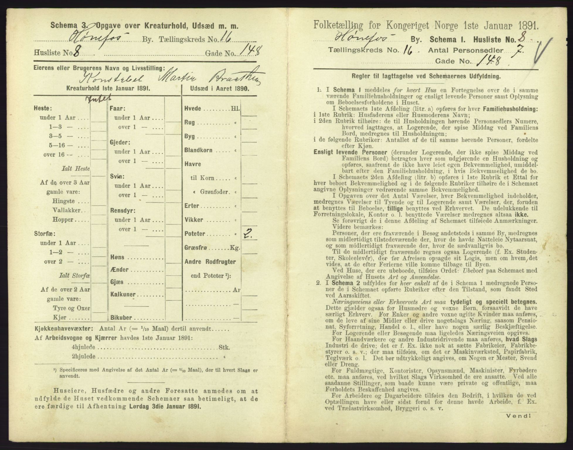 RA, 1891 census for 0601 Hønefoss, 1891, p. 353