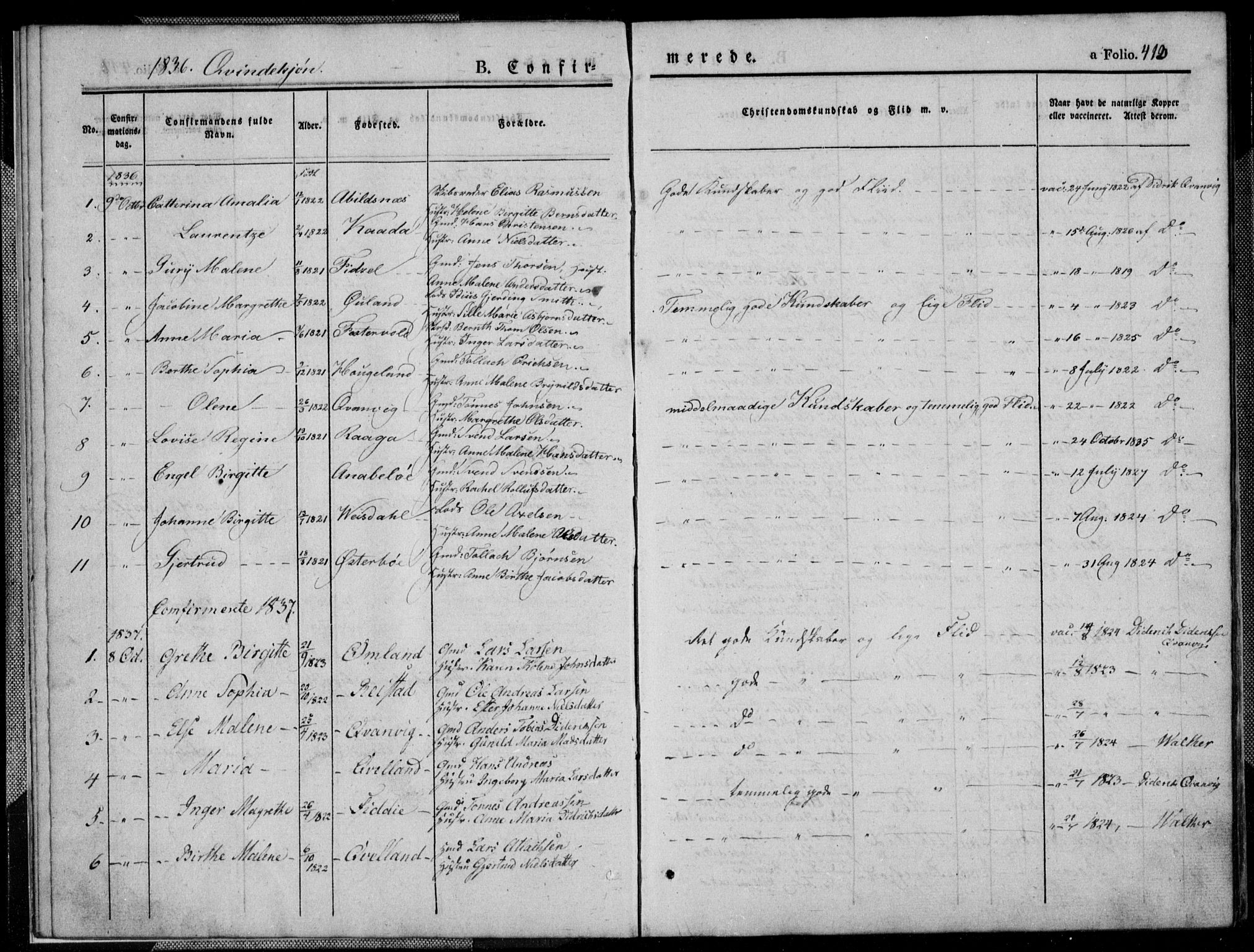 Flekkefjord sokneprestkontor, SAK/1111-0012/F/Fb/Fbb/L0002: Parish register (copy) no. B 2b, 1831-1866, p. 413