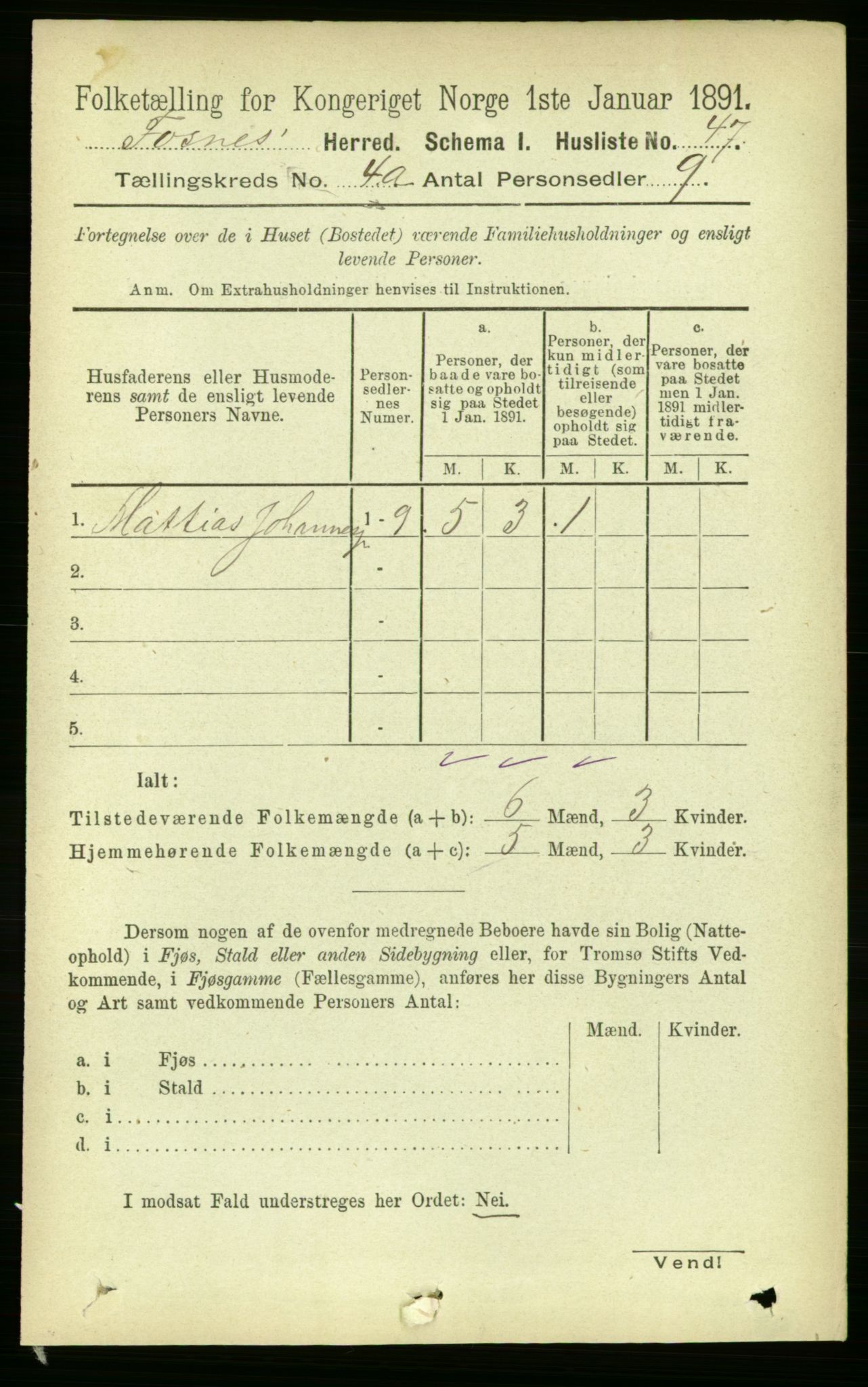 RA, 1891 census for 1748 Fosnes, 1891, p. 1386