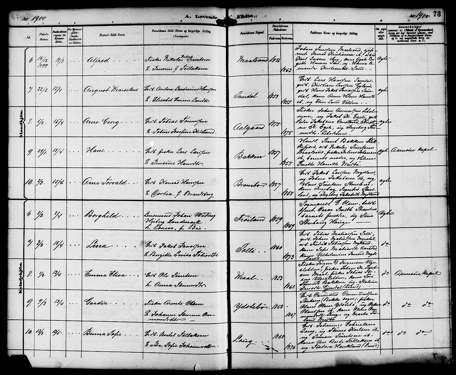 Sokndal sokneprestkontor, SAST/A-101808: Parish register (copy) no. B 6, 1892-1907, p. 73