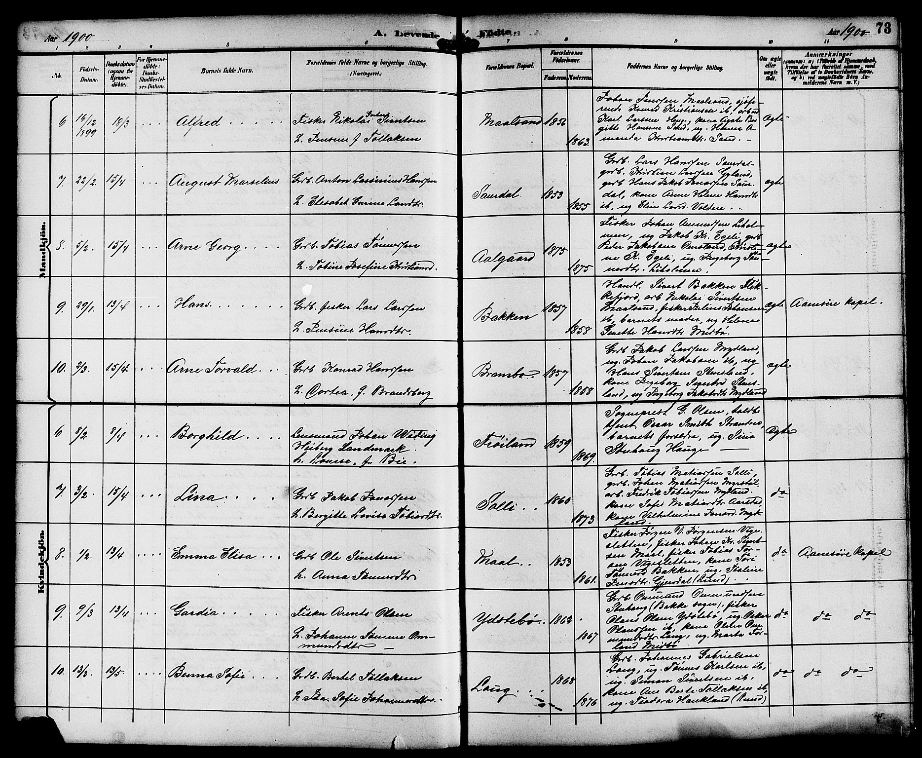 Sokndal sokneprestkontor, AV/SAST-A-101808: Parish register (copy) no. B 6, 1892-1907, p. 73