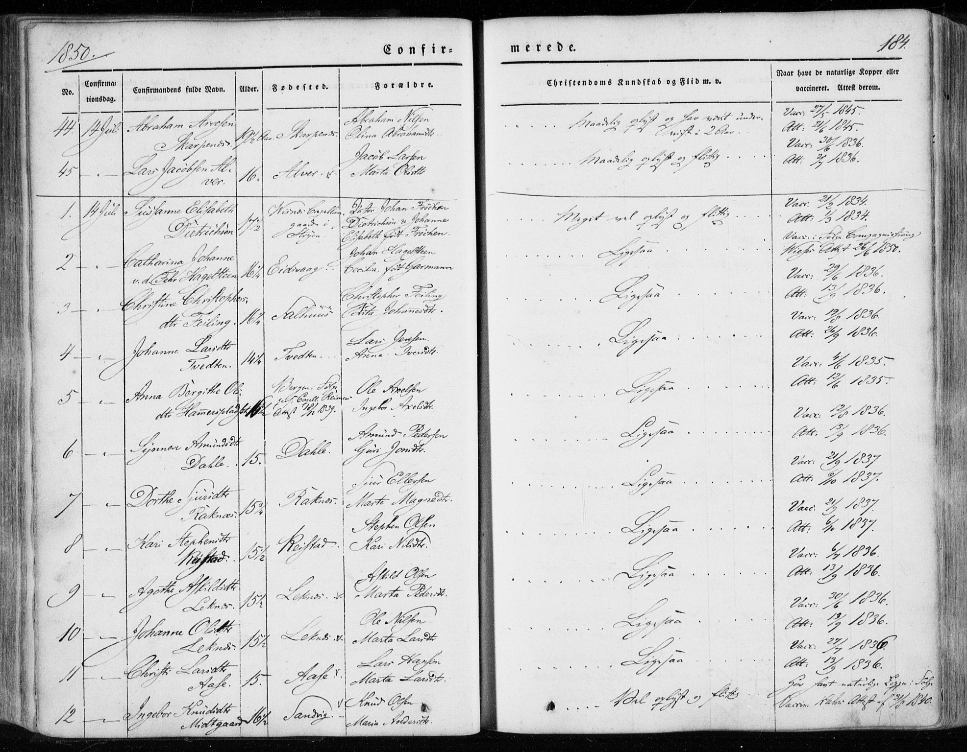 Hamre sokneprestembete, AV/SAB-A-75501/H/Ha/Haa/Haaa/L0013: Parish register (official) no. A 13, 1846-1857, p. 184