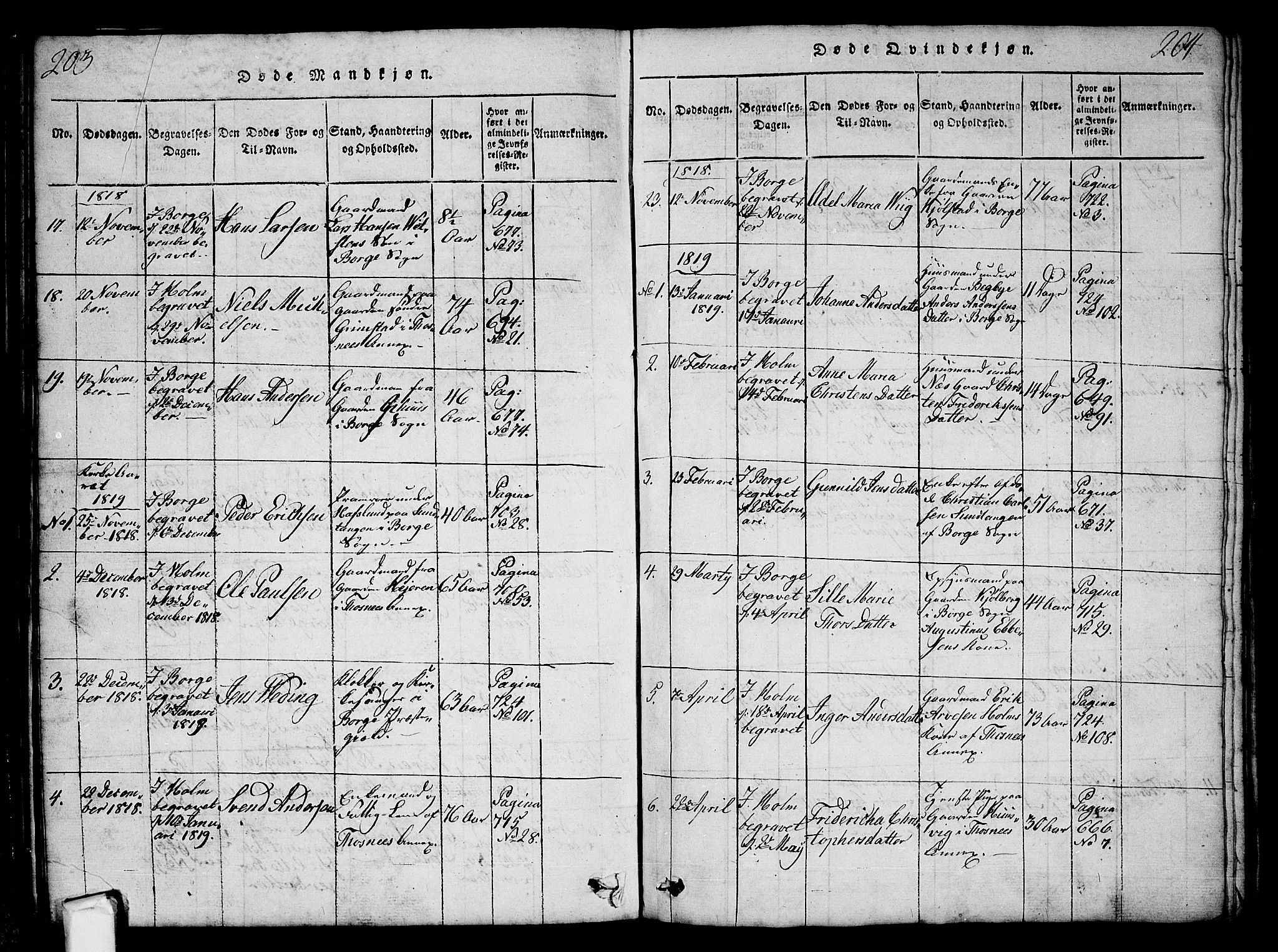 Borge prestekontor Kirkebøker, AV/SAO-A-10903/G/Ga/L0001: Parish register (copy) no.  I 1, 1815-1835, p. 203-204