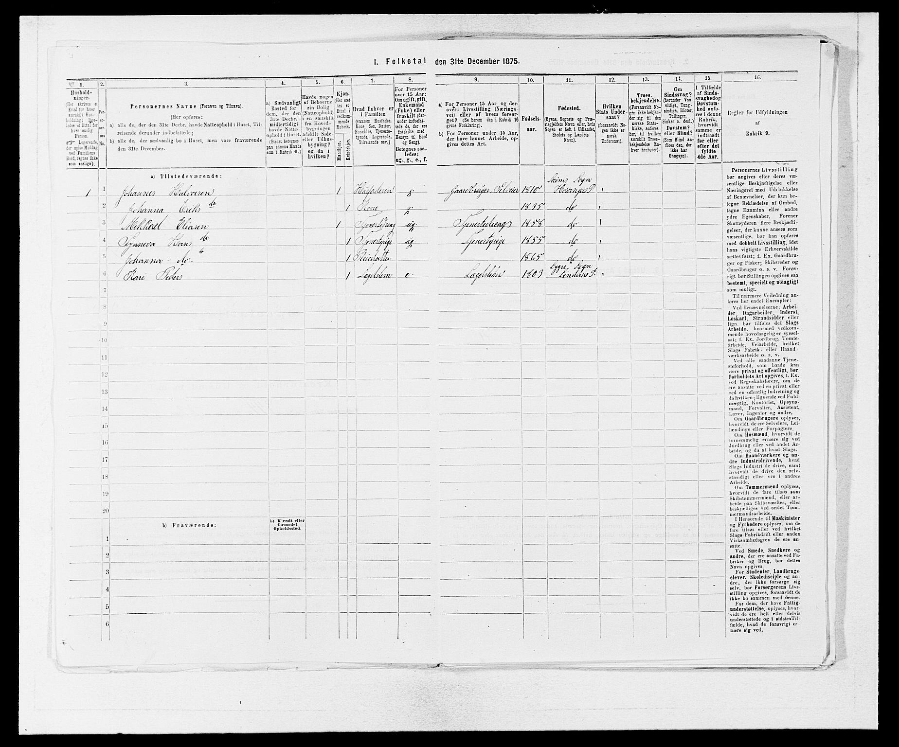 SAB, 1875 census for 1253P Hosanger, 1875, p. 910