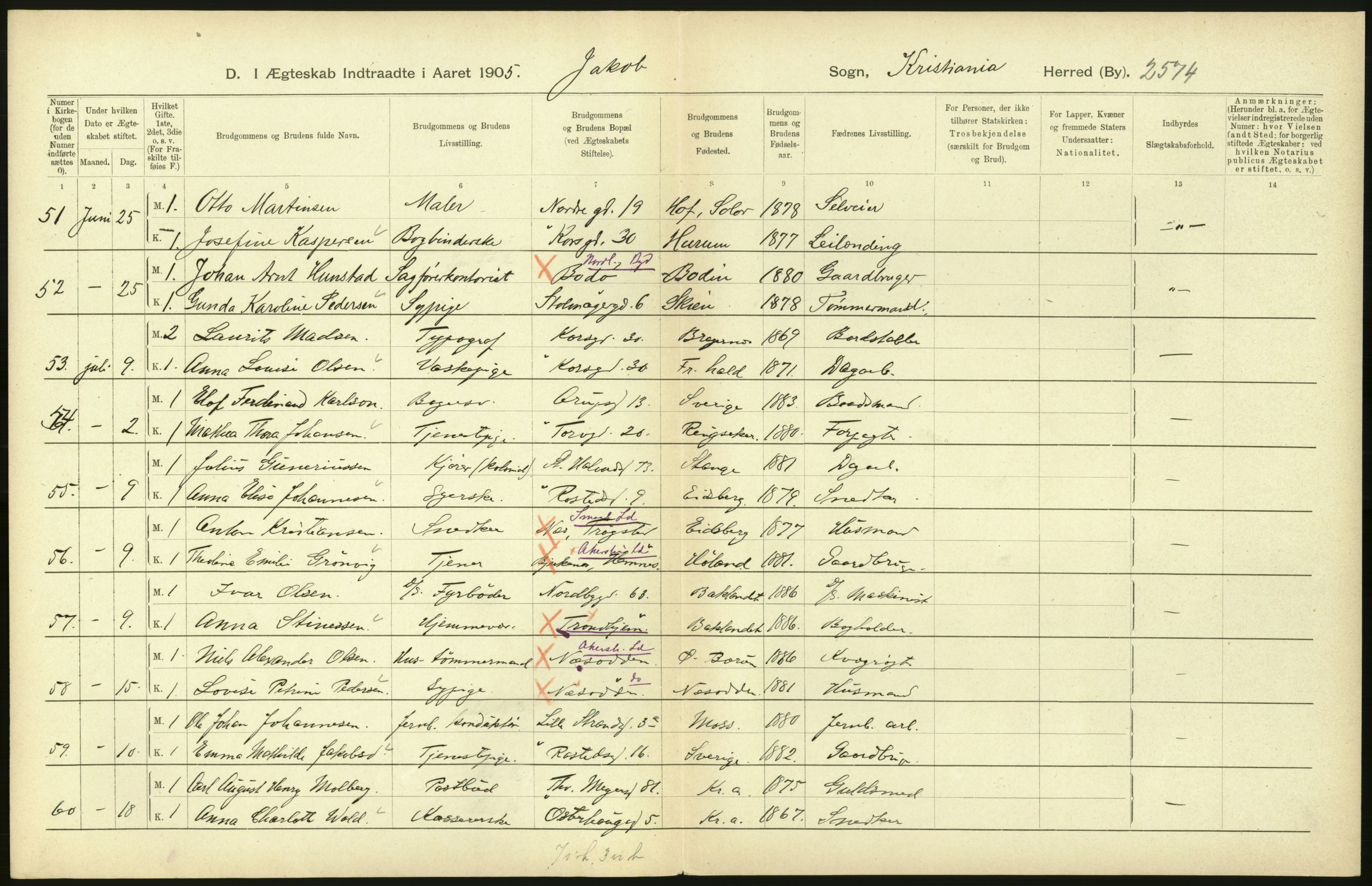 Statistisk sentralbyrå, Sosiodemografiske emner, Befolkning, AV/RA-S-2228/D/Df/Dfa/Dfac/L0007b: Kristiania: Gifte, 1905, p. 194