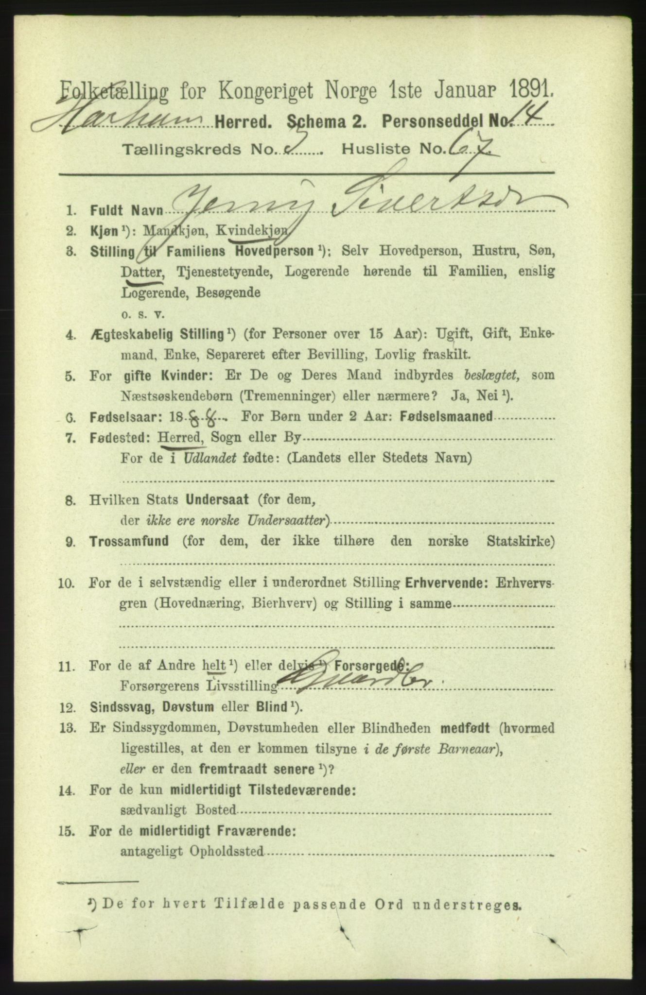 RA, 1891 census for 1534 Haram, 1891, p. 1740