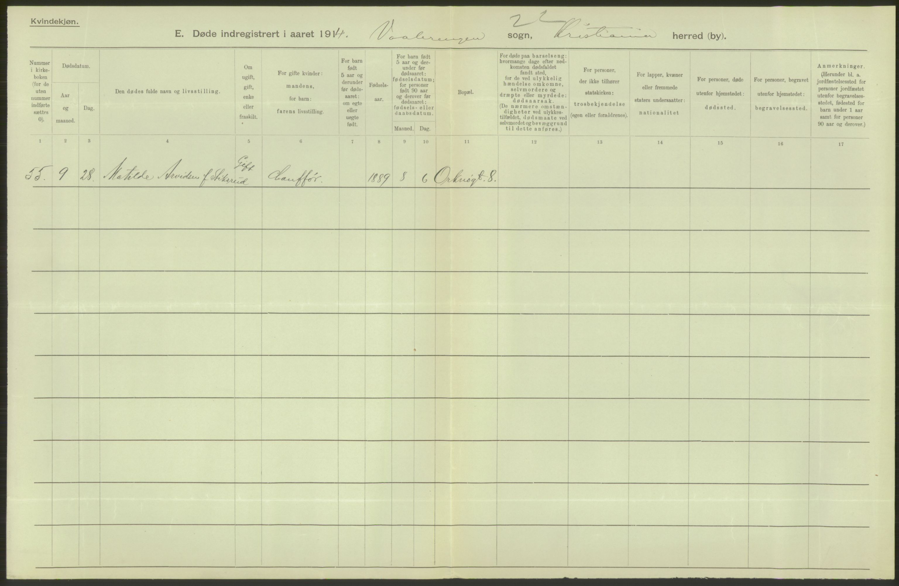 Statistisk sentralbyrå, Sosiodemografiske emner, Befolkning, AV/RA-S-2228/D/Df/Dfb/Dfbd/L0008: Kristiania: Døde, 1914, p. 190