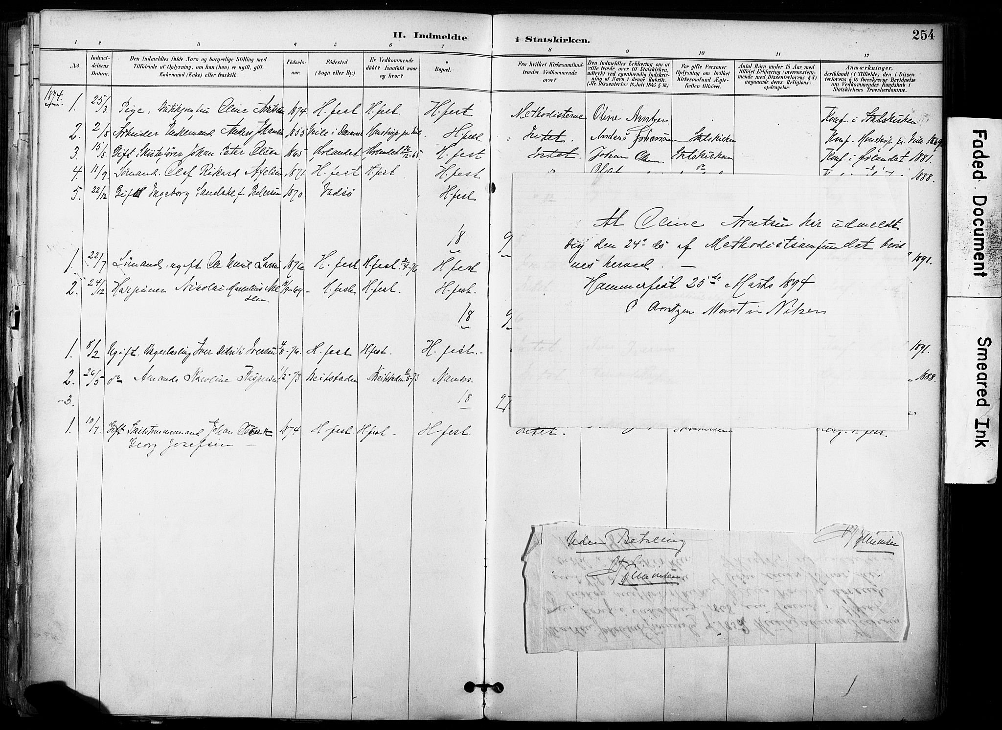 Hammerfest sokneprestkontor, AV/SATØ-S-1347/H/Ha/L0009.kirke: Parish register (official) no. 9, 1889-1897, p. 254