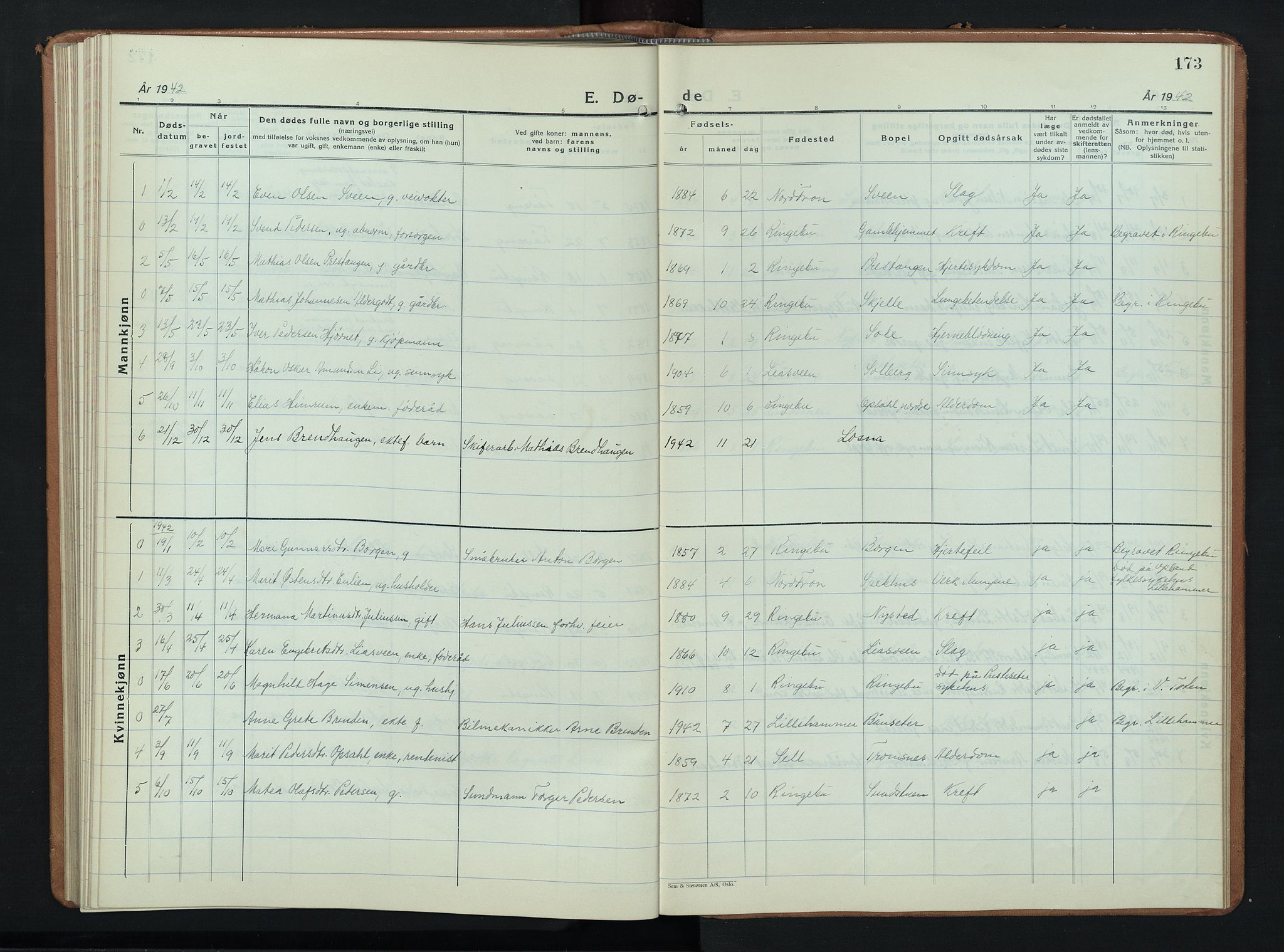 Ringebu prestekontor, SAH/PREST-082/H/Ha/Hab/L0012: Parish register (copy) no. 12, 1934-1949, p. 173