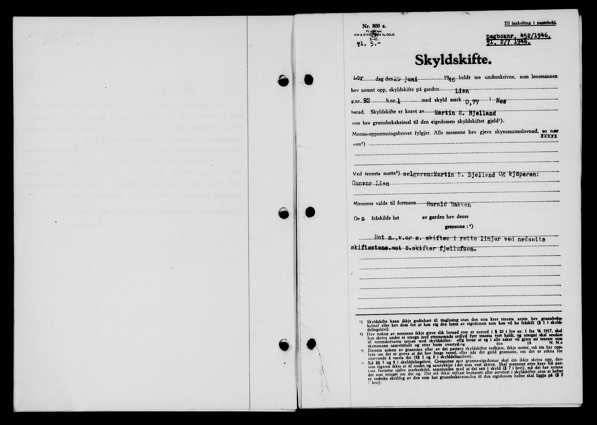Flekkefjord sorenskriveri, SAK/1221-0001/G/Gb/Gba/L0060: Mortgage book no. A-8, 1945-1946, Diary no: : 452/1946