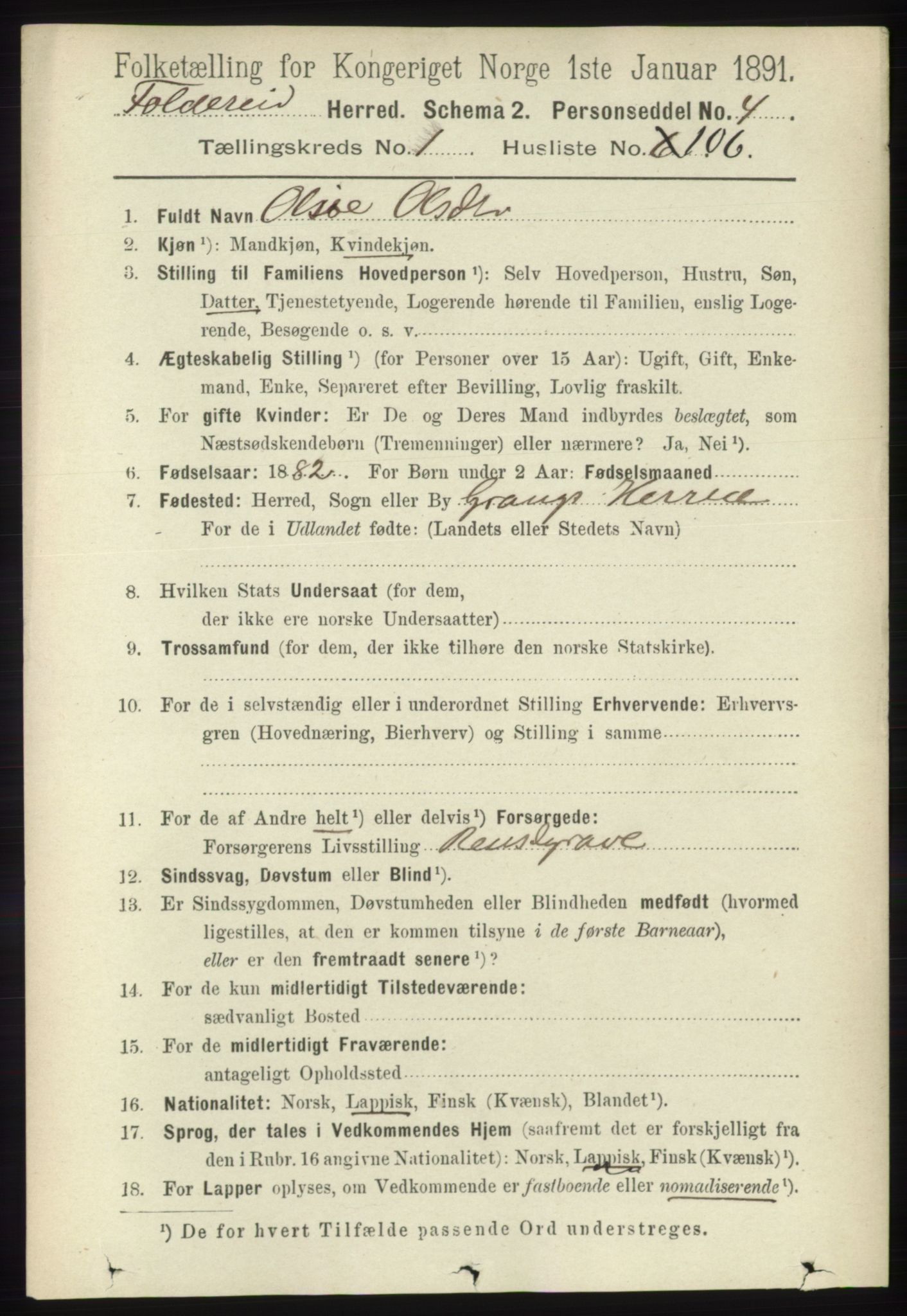 RA, 1891 census for 1753 Foldereid, 1891, p. 787