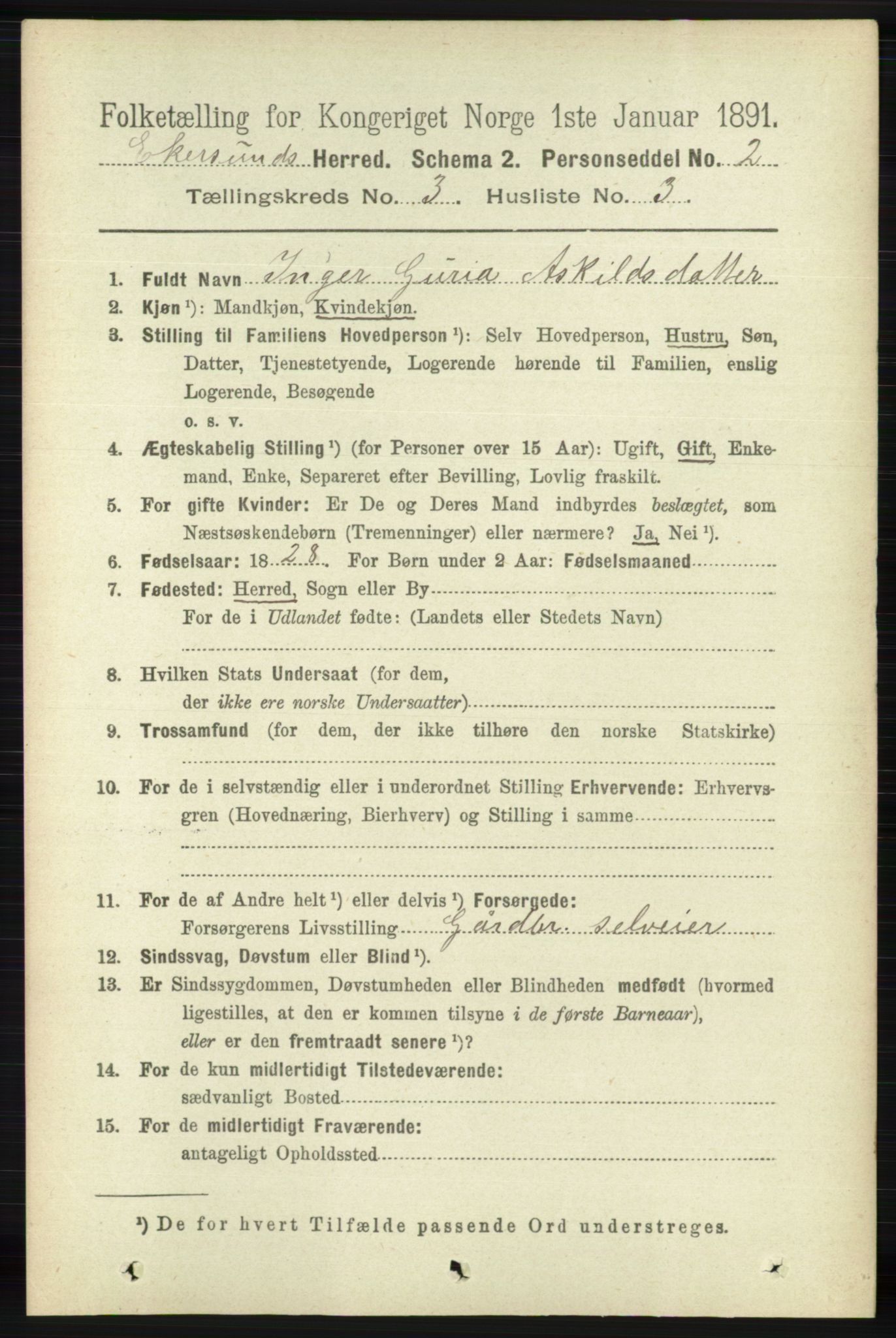 RA, 1891 census for 1116 Eigersund herred, 1891, p. 1062