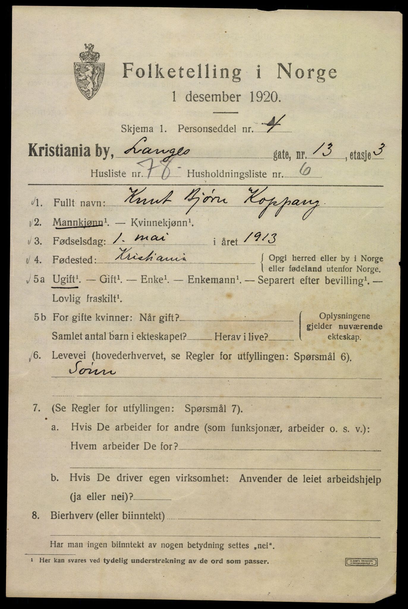 SAO, 1920 census for Kristiania, 1920, p. 358723