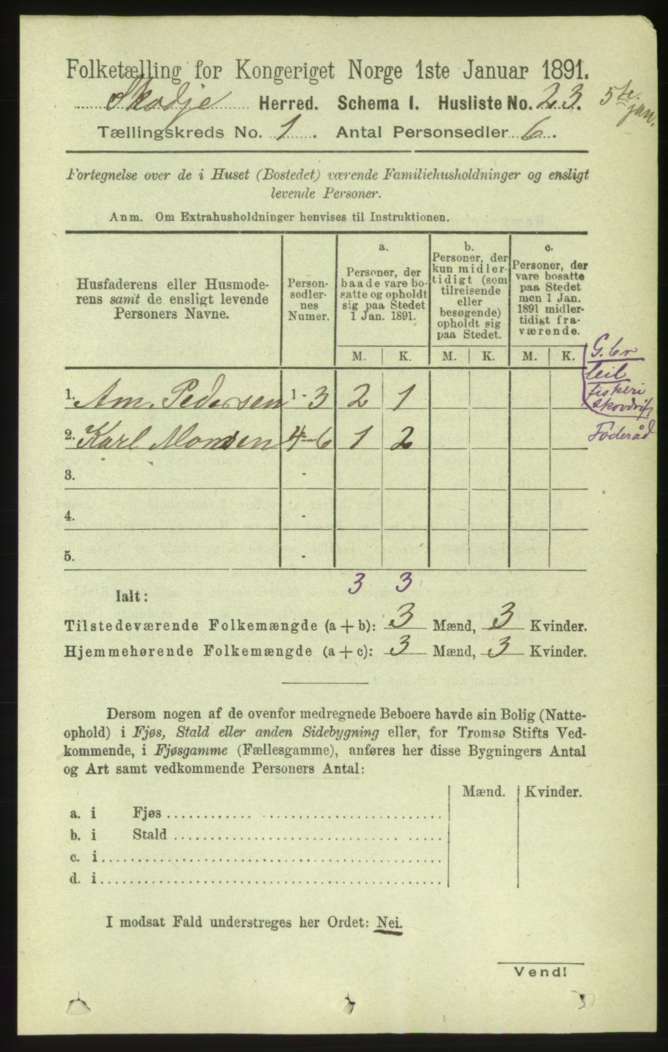 RA, 1891 census for 1529 Skodje, 1891, p. 64