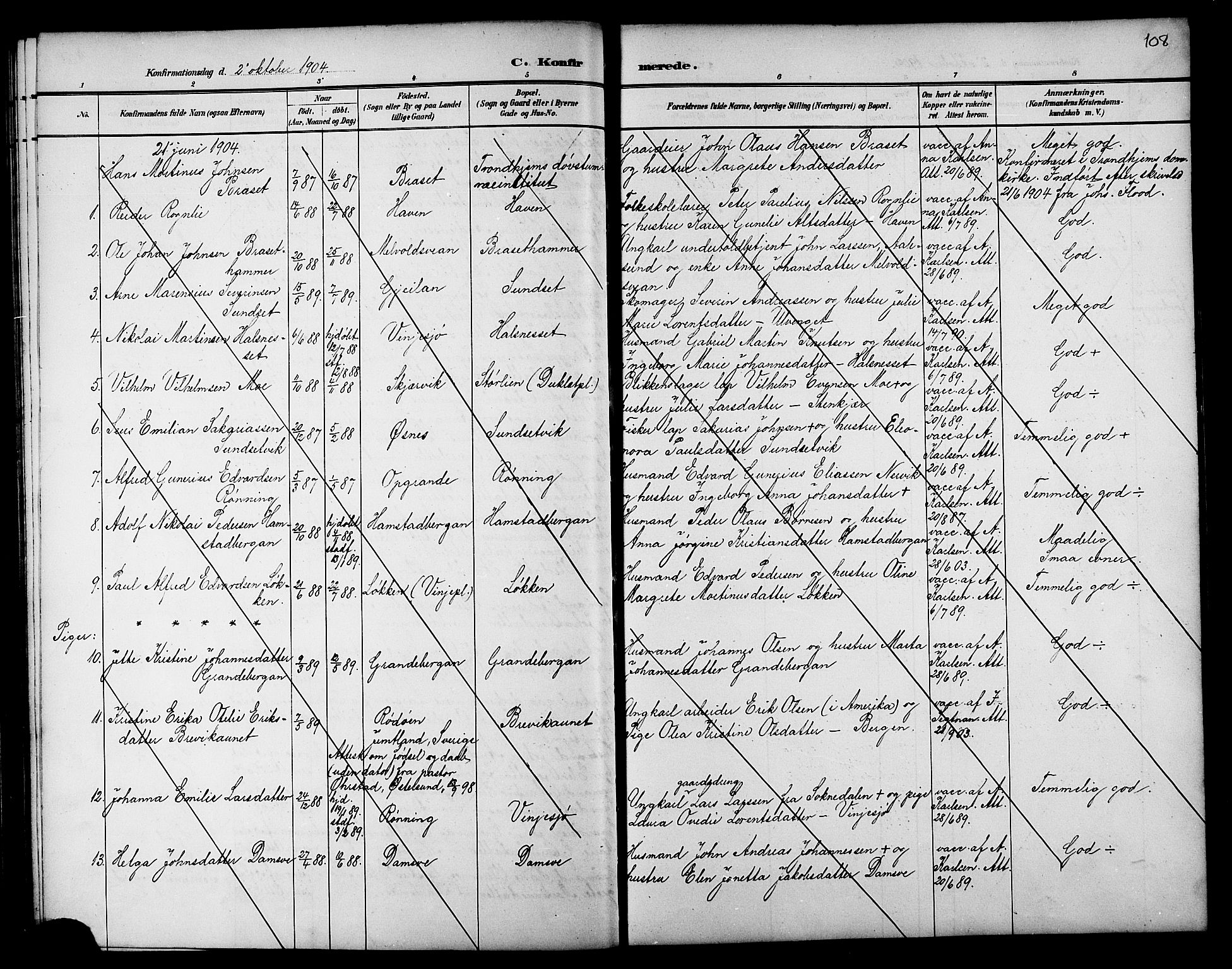 Ministerialprotokoller, klokkerbøker og fødselsregistre - Nord-Trøndelag, SAT/A-1458/733/L0327: Parish register (copy) no. 733C02, 1888-1918, p. 108