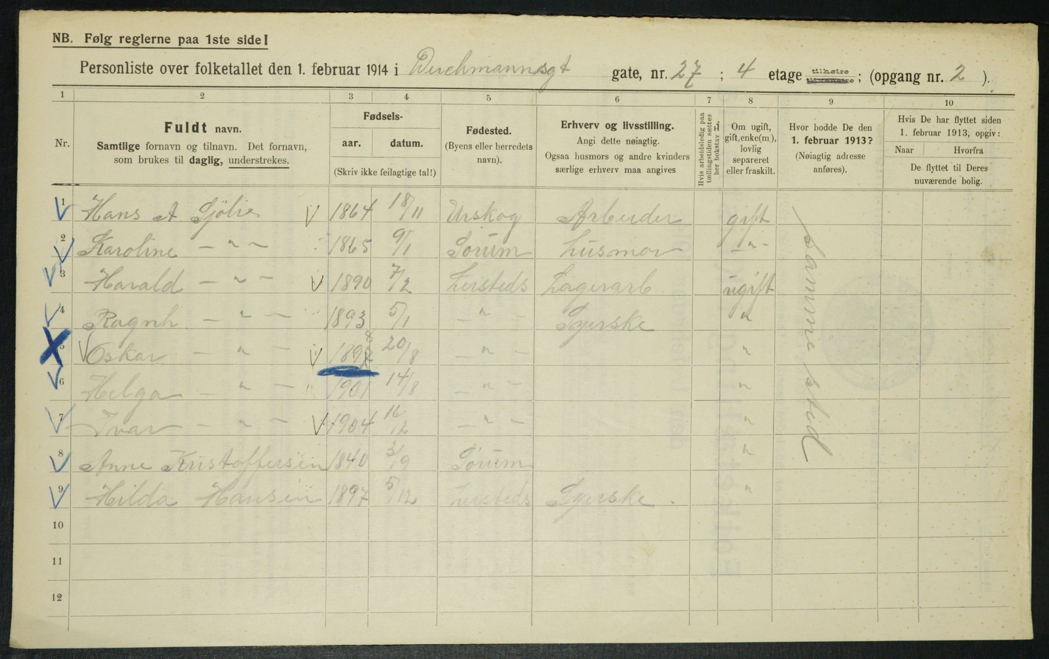 OBA, Municipal Census 1914 for Kristiania, 1914, p. 15970