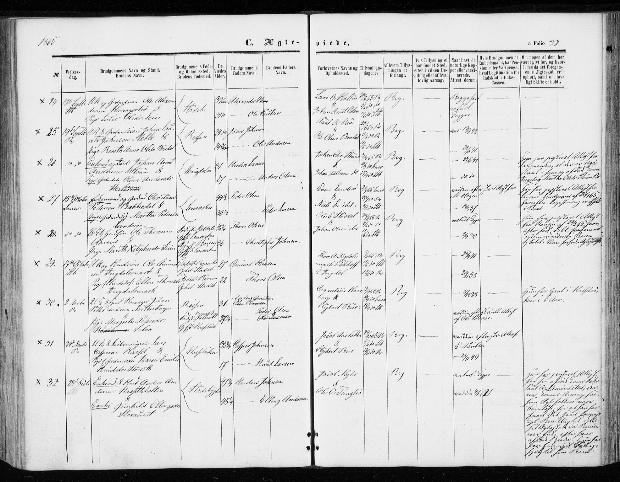 Ministerialprotokoller, klokkerbøker og fødselsregistre - Sør-Trøndelag, SAT/A-1456/646/L0612: Parish register (official) no. 646A10, 1858-1869, p. 37