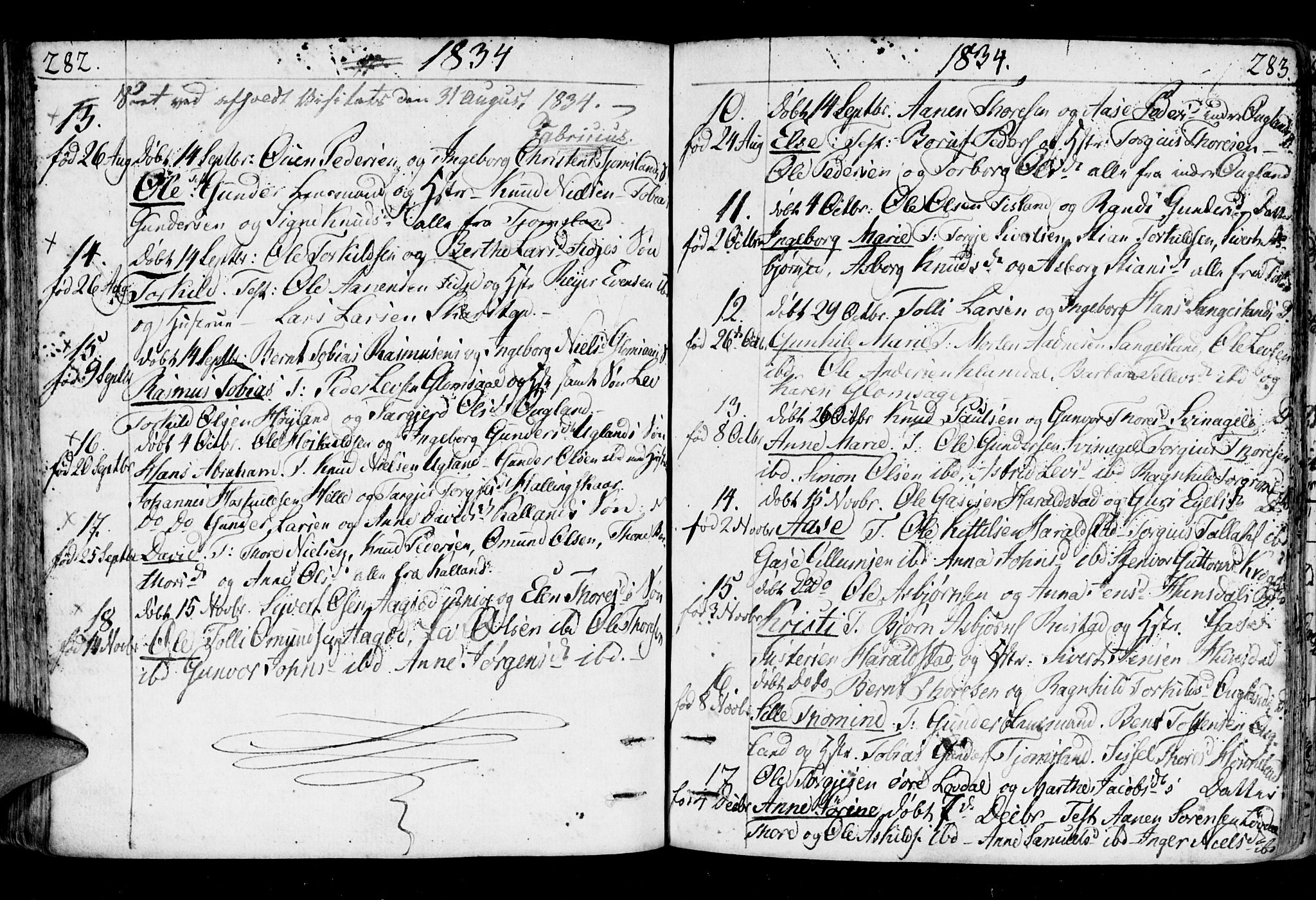 Holum sokneprestkontor, AV/SAK-1111-0022/F/Fa/Fab/L0004: Parish register (official) no. A 4, 1774-1847, p. 282-283