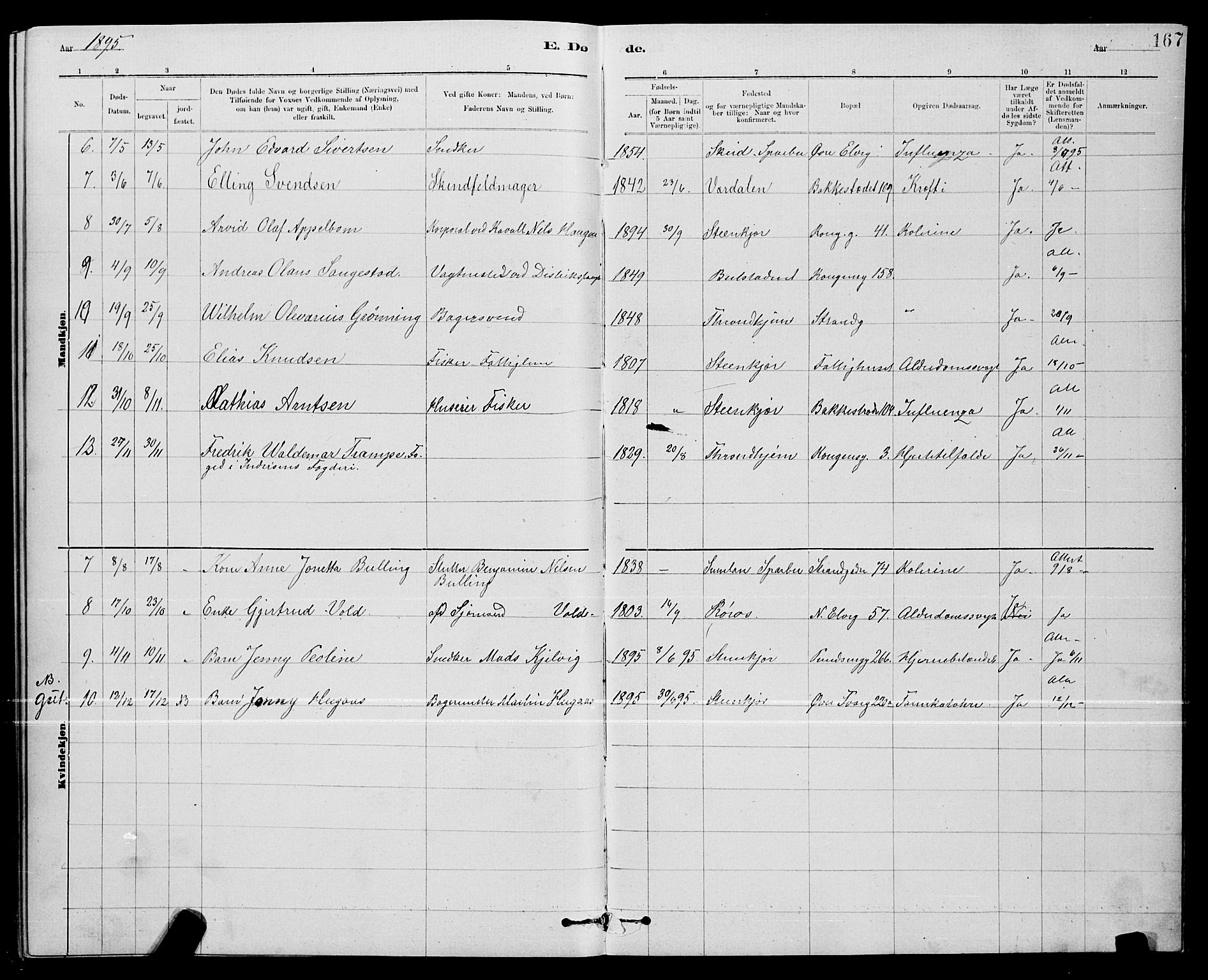 Ministerialprotokoller, klokkerbøker og fødselsregistre - Nord-Trøndelag, AV/SAT-A-1458/739/L0374: Parish register (copy) no. 739C02, 1883-1898, p. 167